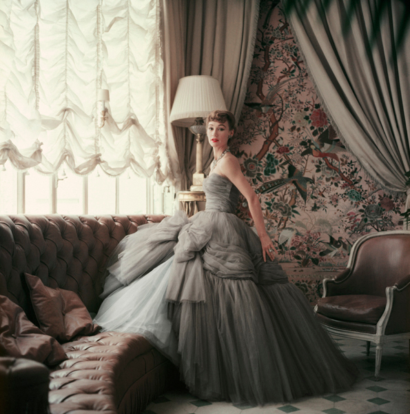 Sophie Malgat in Gray Chiffon Dior in Dior's Paris Home by Mark Shaw, available on 1stDibs .
