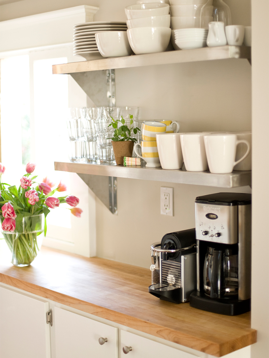 Open Bright Kitchen with Butcher Block Countertops & Open Shelving | Casework Interior Design | Portland, OR