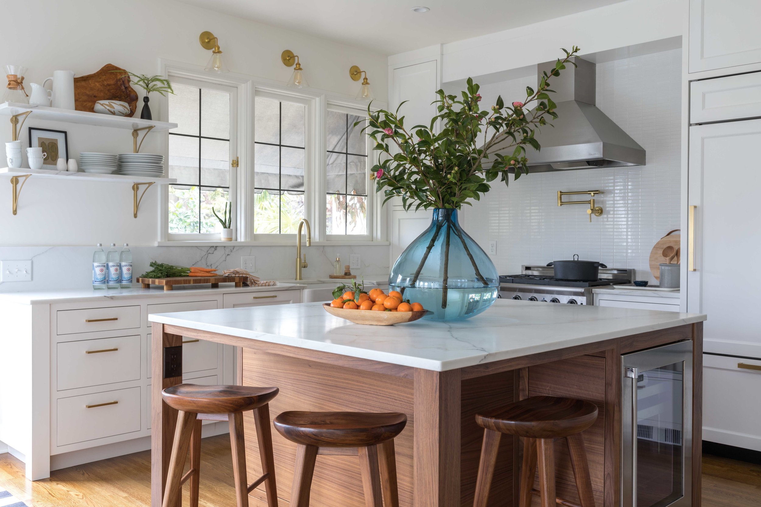 Open Bright Kitchen with Custom Island & Brass Details | Casework Interior Design | Portland, OR 