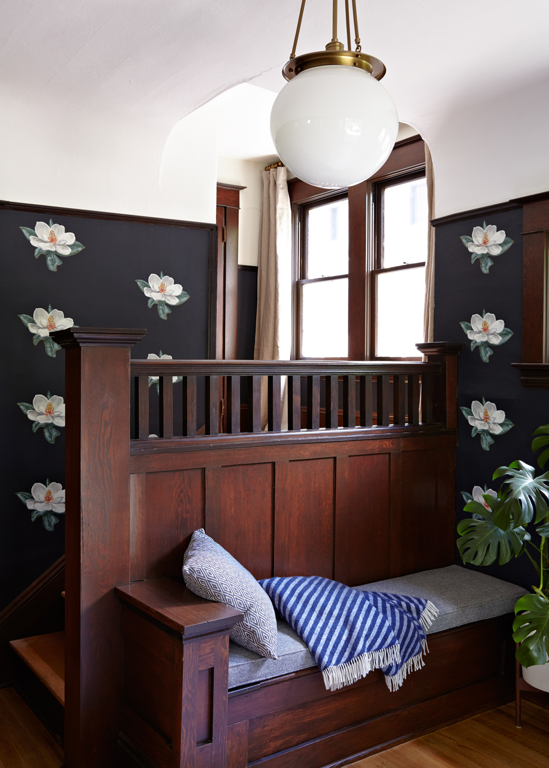 Custom Hand-painted Floral Entry with Built-In Bench | Casework Interior Design | Portland, OR