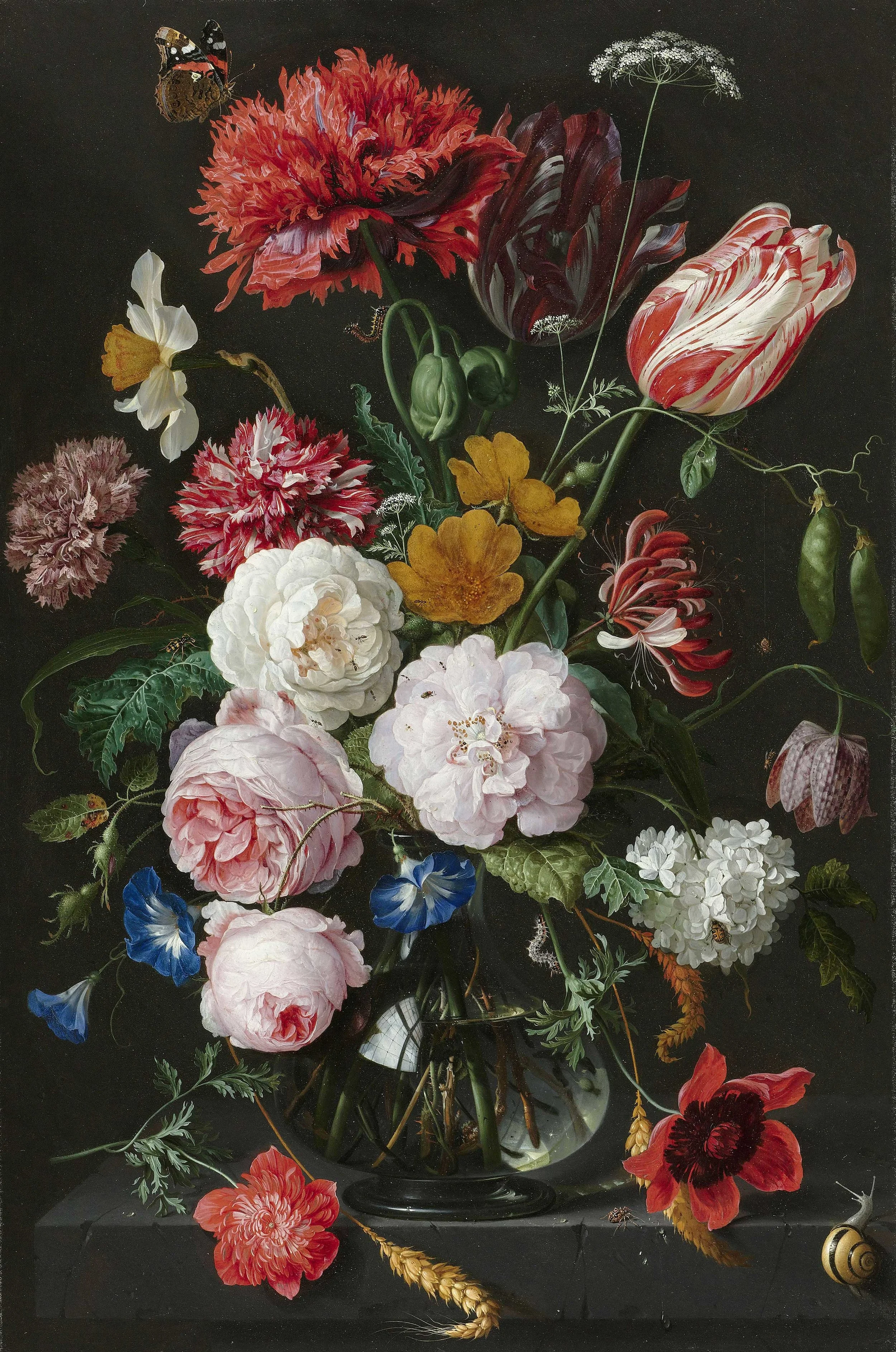 Still Life with Flowers in a Glass Vase - Jan Davidsz-de-Heem. Oil on Copper Date: 1650 - 1683