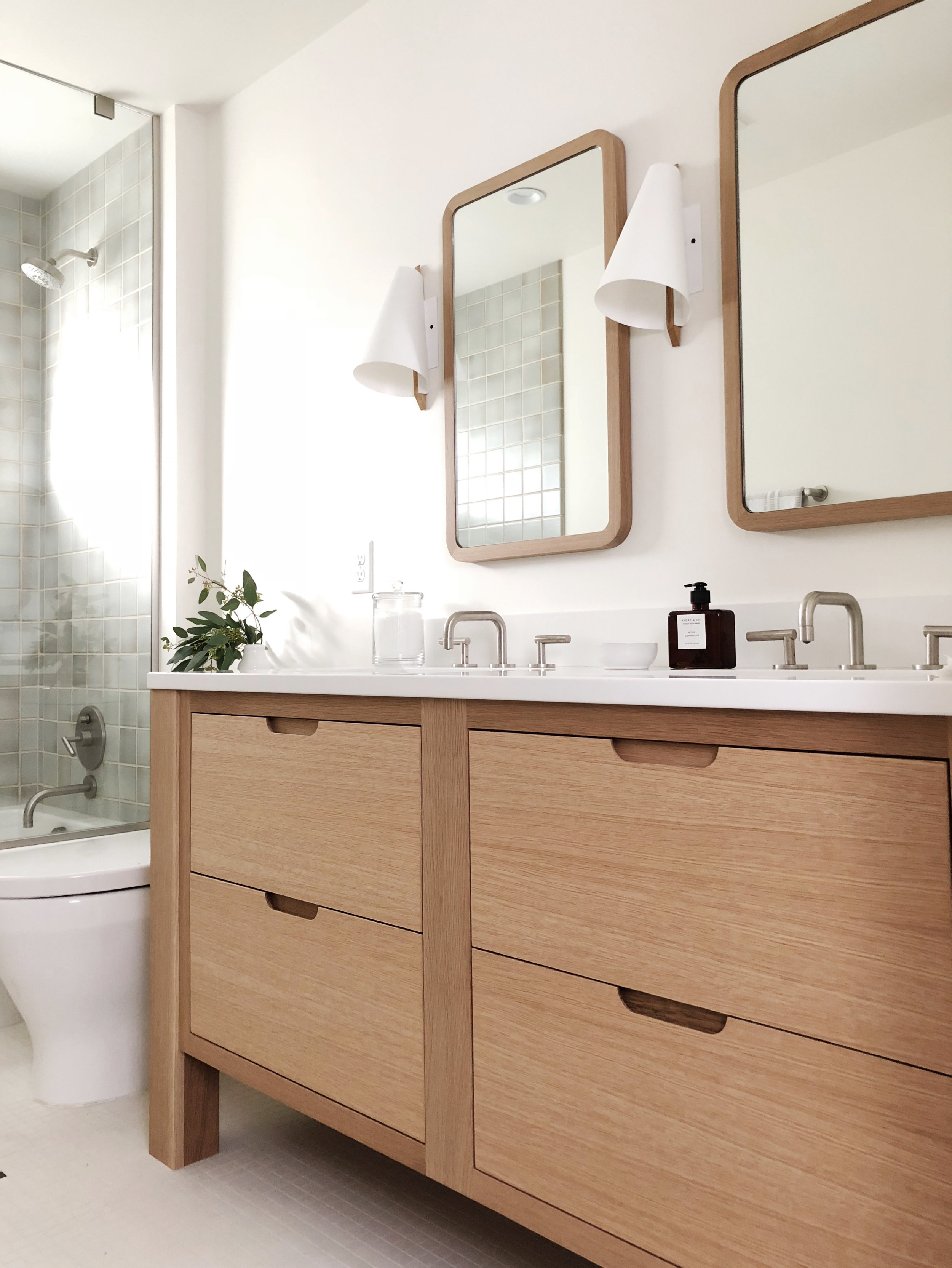 Minimal Master Bath with Custom Oak Cabinets & Handmade Tile | Casework Interior Design | Portland, OR