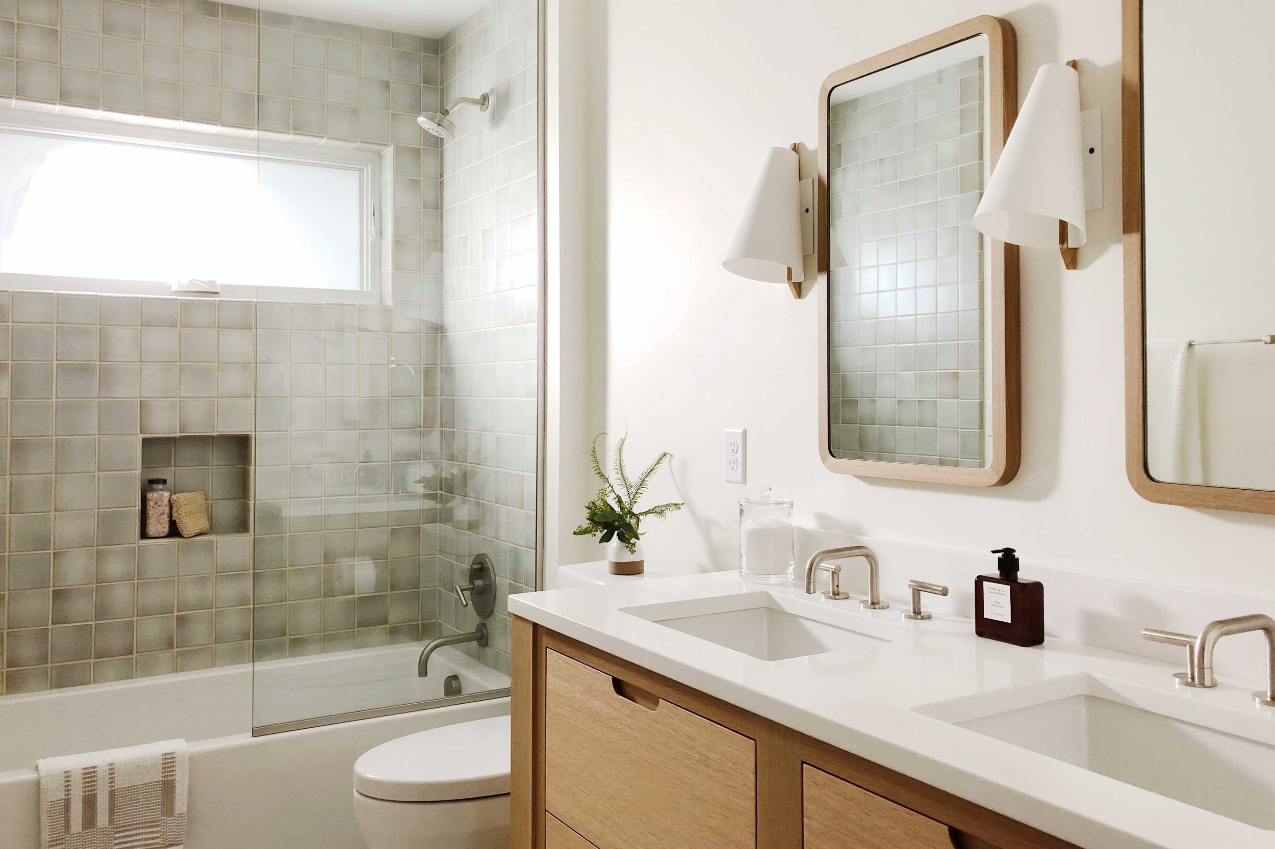 Minimal Master Bath with Custom Oak Cabinets & Handmade Tile | Casework Interior Design | Portland, OR