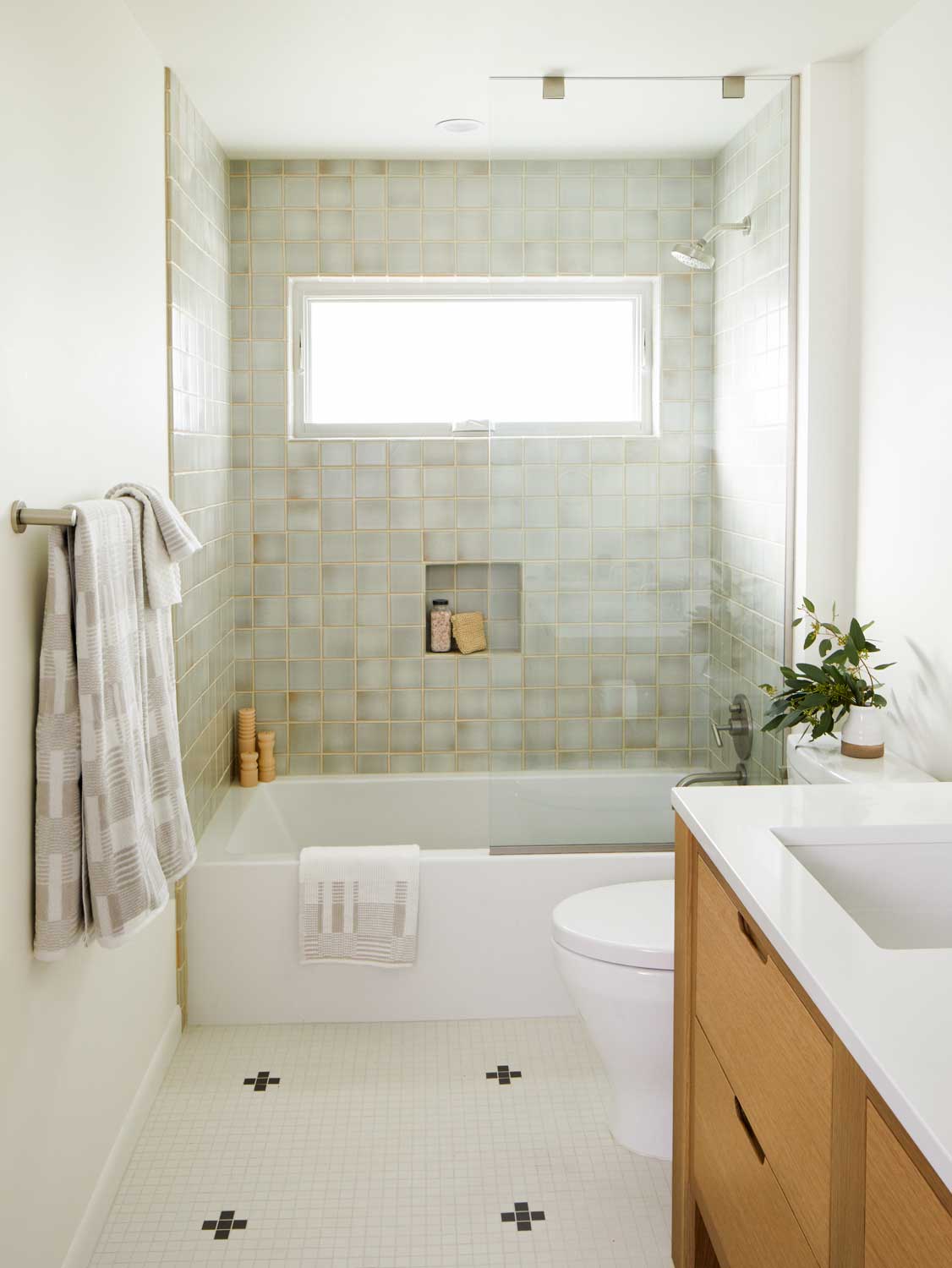 Minimal Master Bath with Custom Oak Cabinets & Handmade Tile | Casework Interior Design | Portland, OR