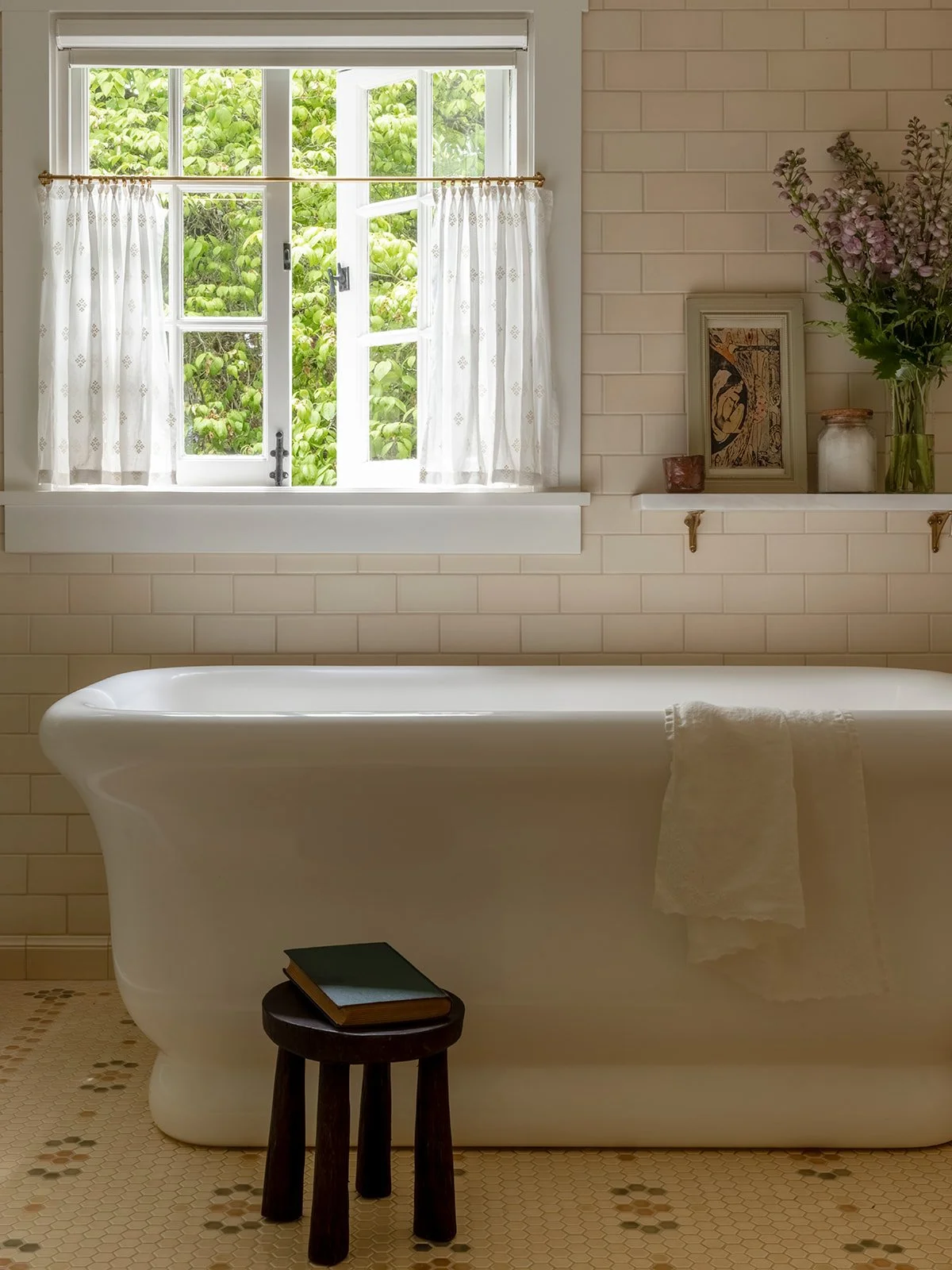 Historic Lake Oswego house with custom cafe curtain