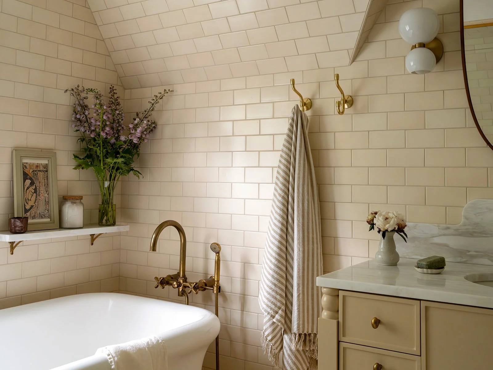 Historic Lake Oswego bathroom with brass finishes