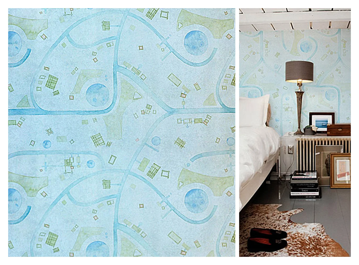 ROADWAY Shown in room with detail, hand-painted in gouache