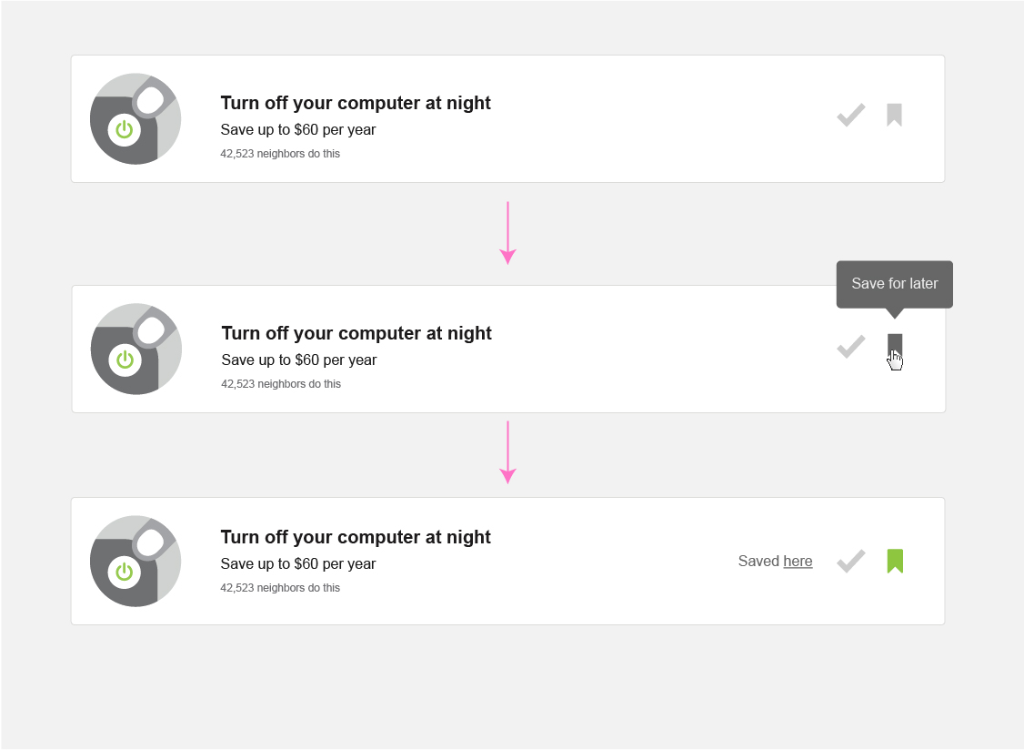 • Tooltip on hover • Tip action for saving a tip