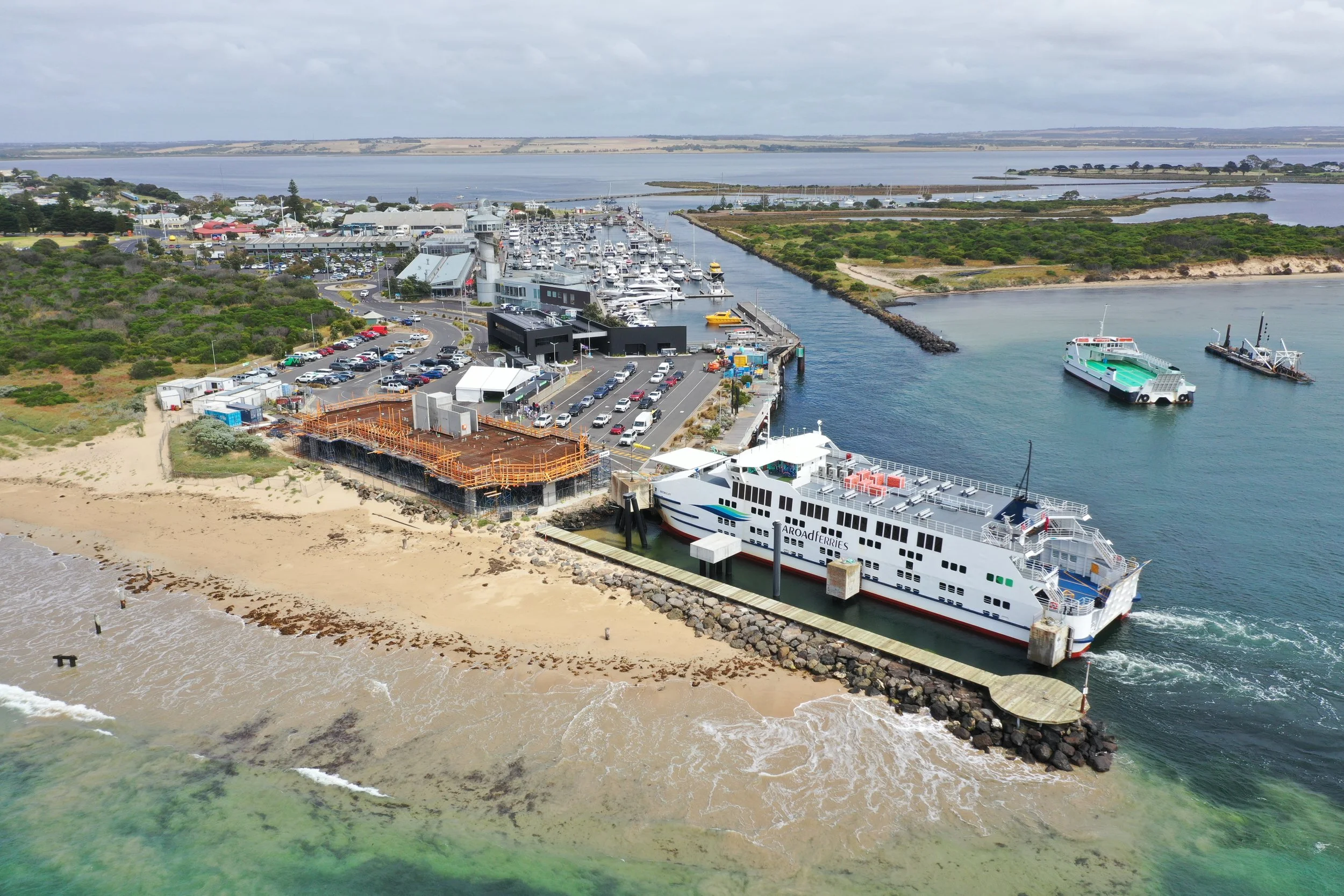 Seared Ferries new Queenscliff terminal being constructed. Drone photography showing new transport hub development 