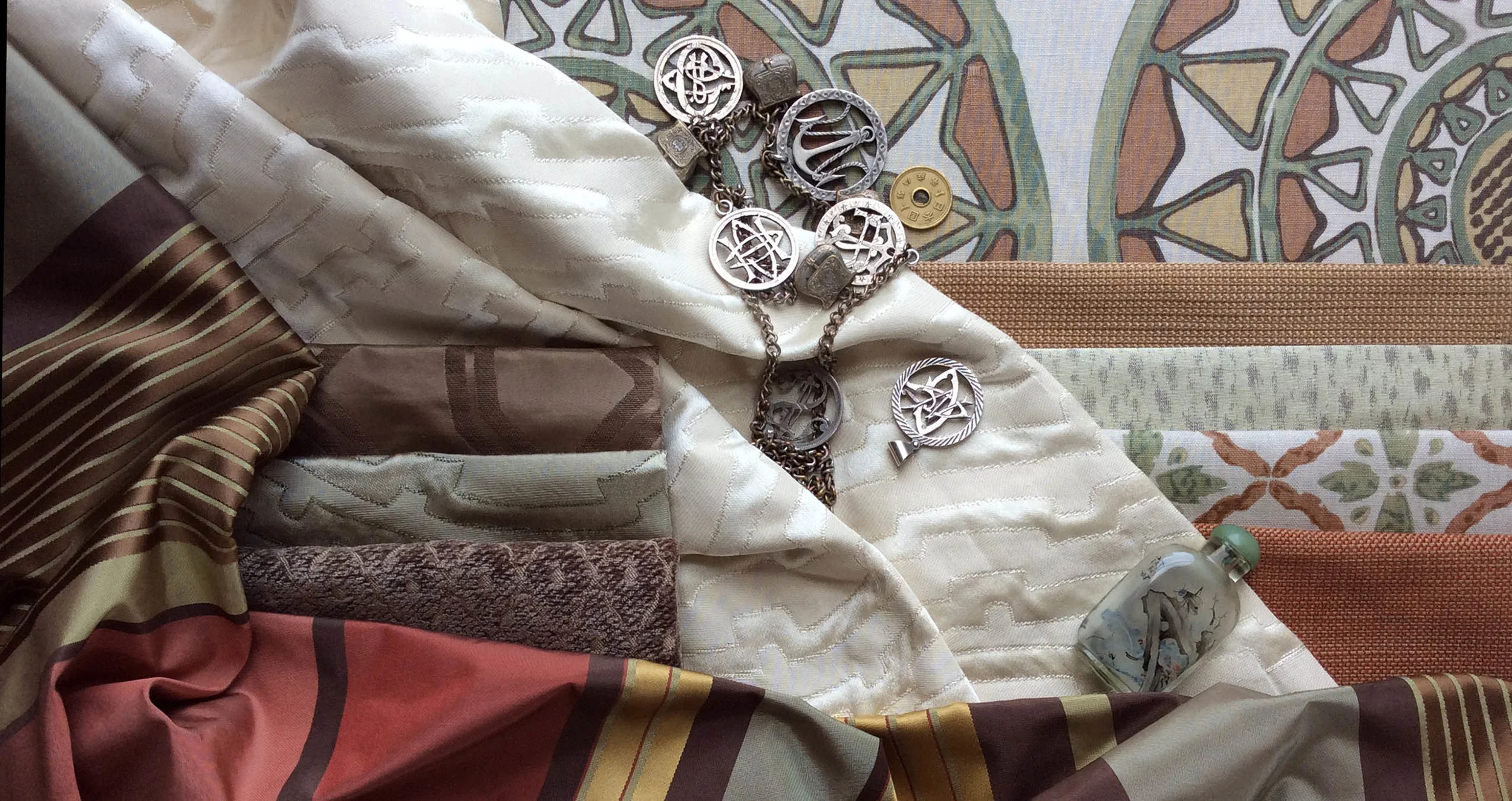 Stratum Textiles - Three collections of original designs for prints and jacquards inspired by the silk-trading history of this boutique fabric house and the Burmese heritage of the founder.