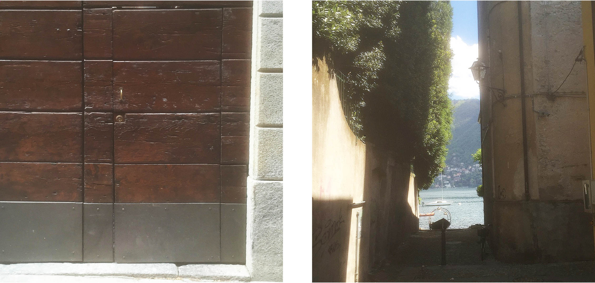 The front door to my apartment building, and a glimpse of Lake Como.