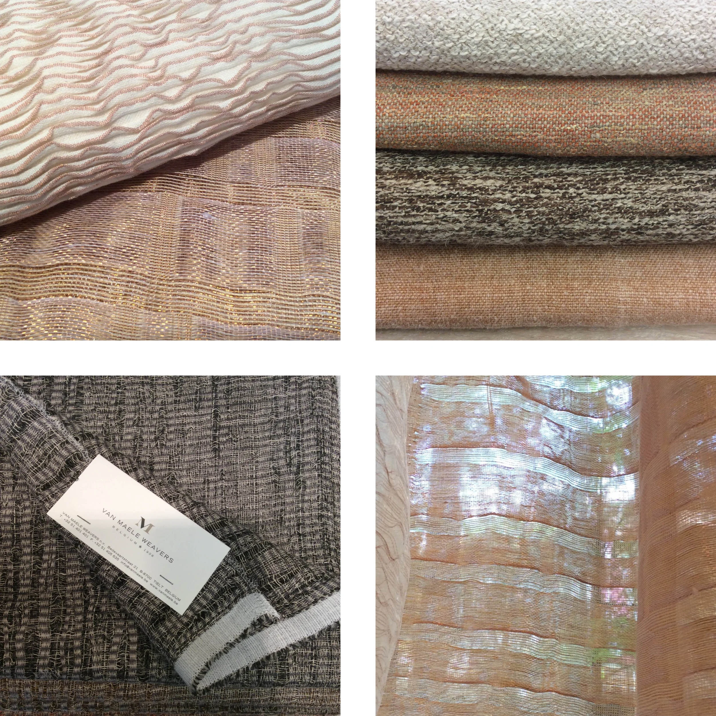 Van Maele impressed with beautiful sheers woven of true copper, as well as luxuriously hefty textures.