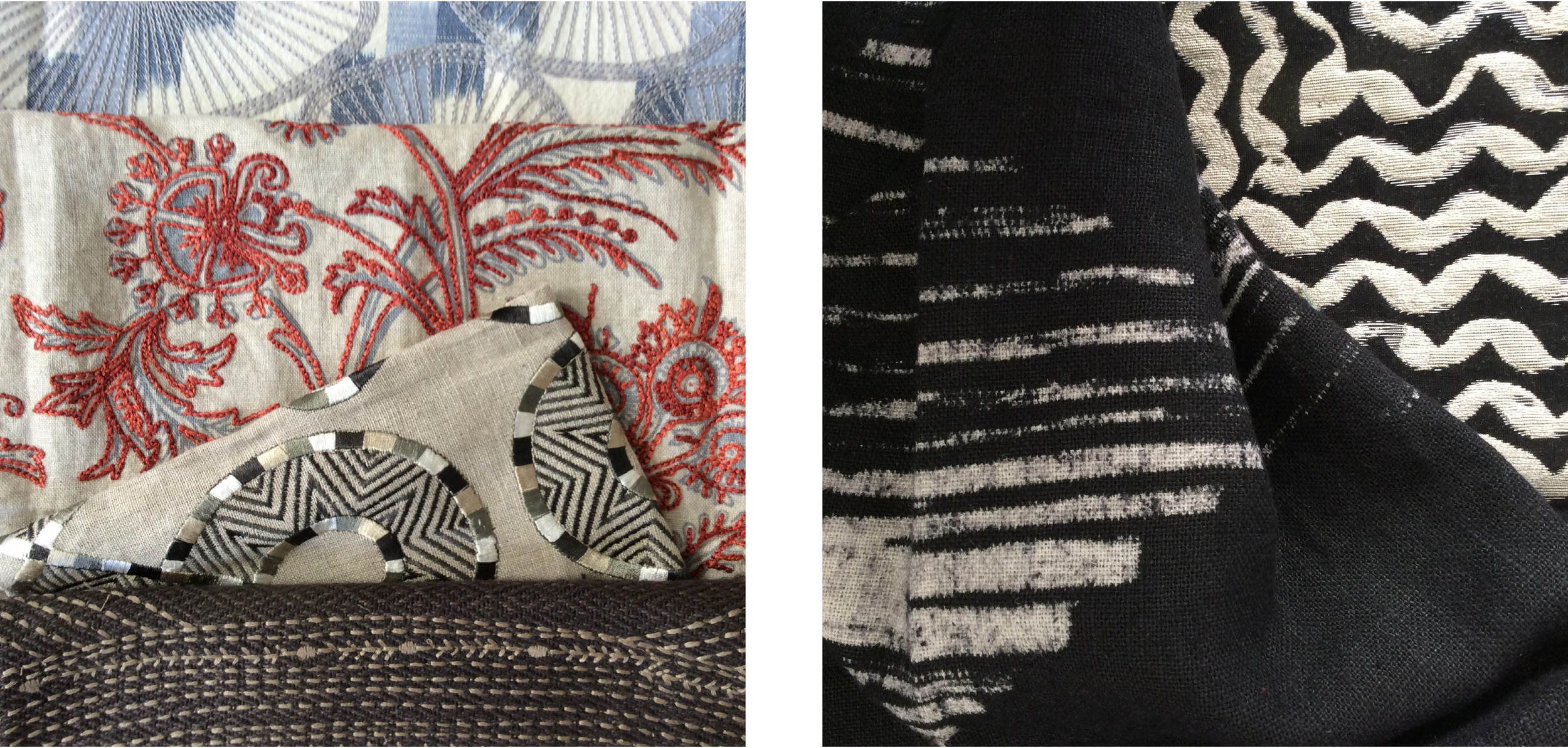 Parry Murray showcased hand-touched fabrics with lovely, earthy character, including innovative discharge prints.