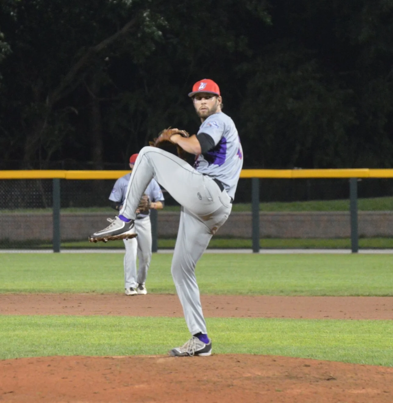Ezell pitching in the playoff game against the Eastside Diamond Hoppers