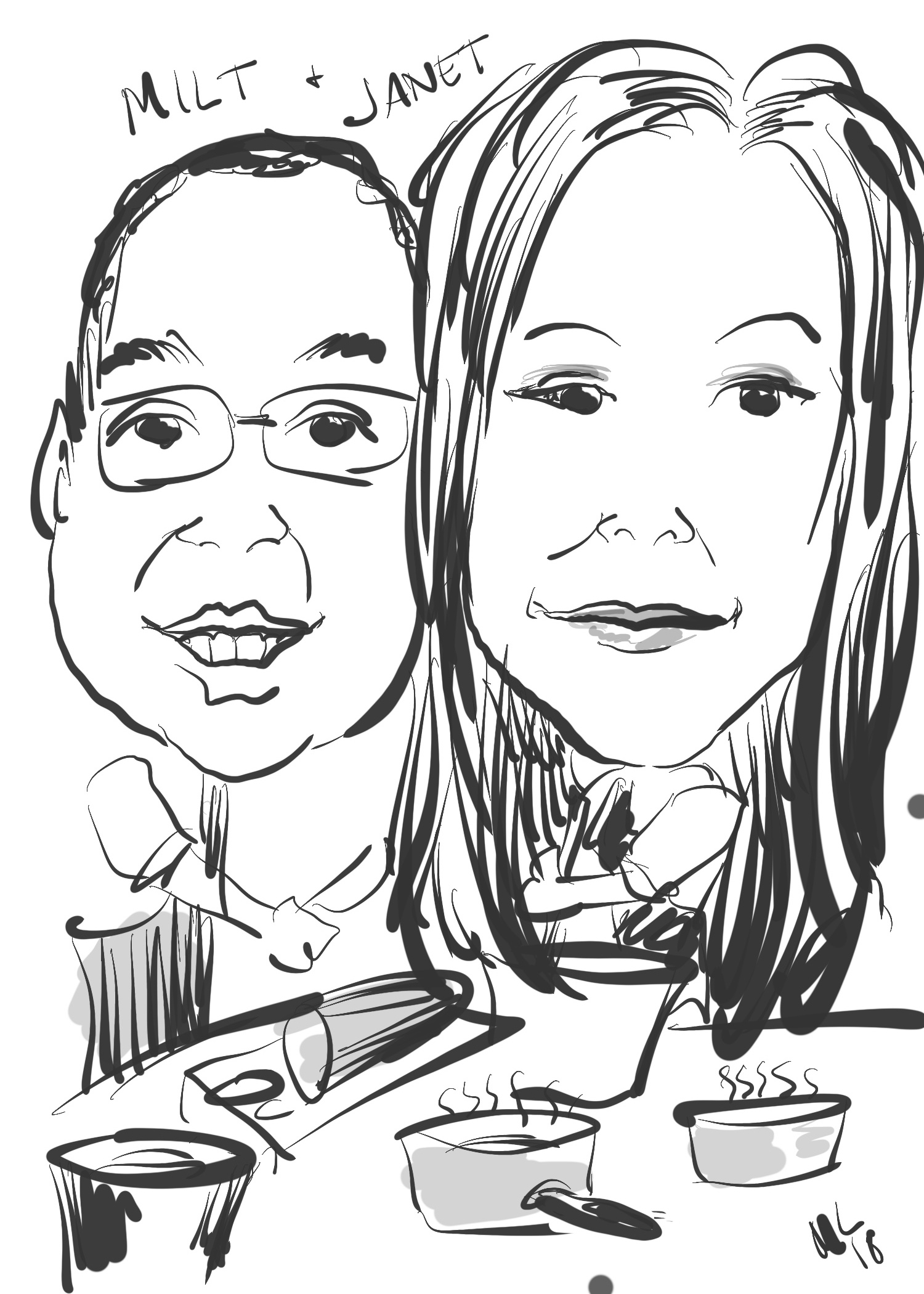 digital caricature of couple