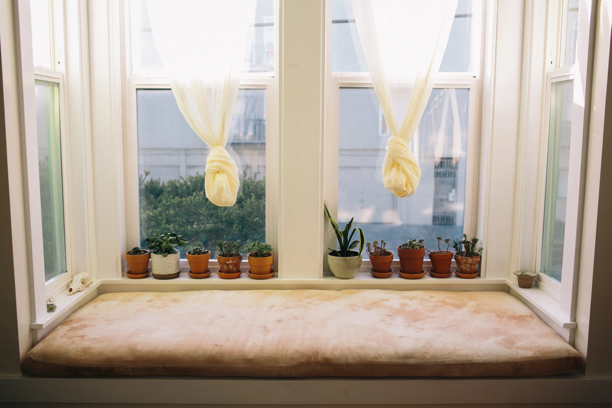 Custom Window Seat Cushion Pine Bark Dye on Khadi