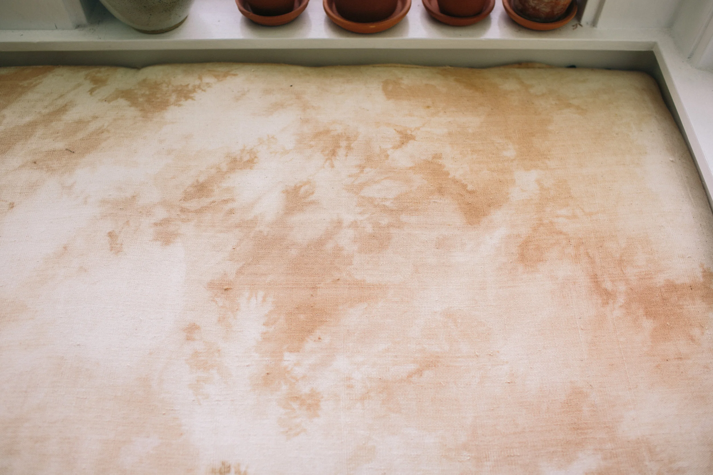 Detail of Custom Window Seat Cushion Pine Bark Dye on Khadi
