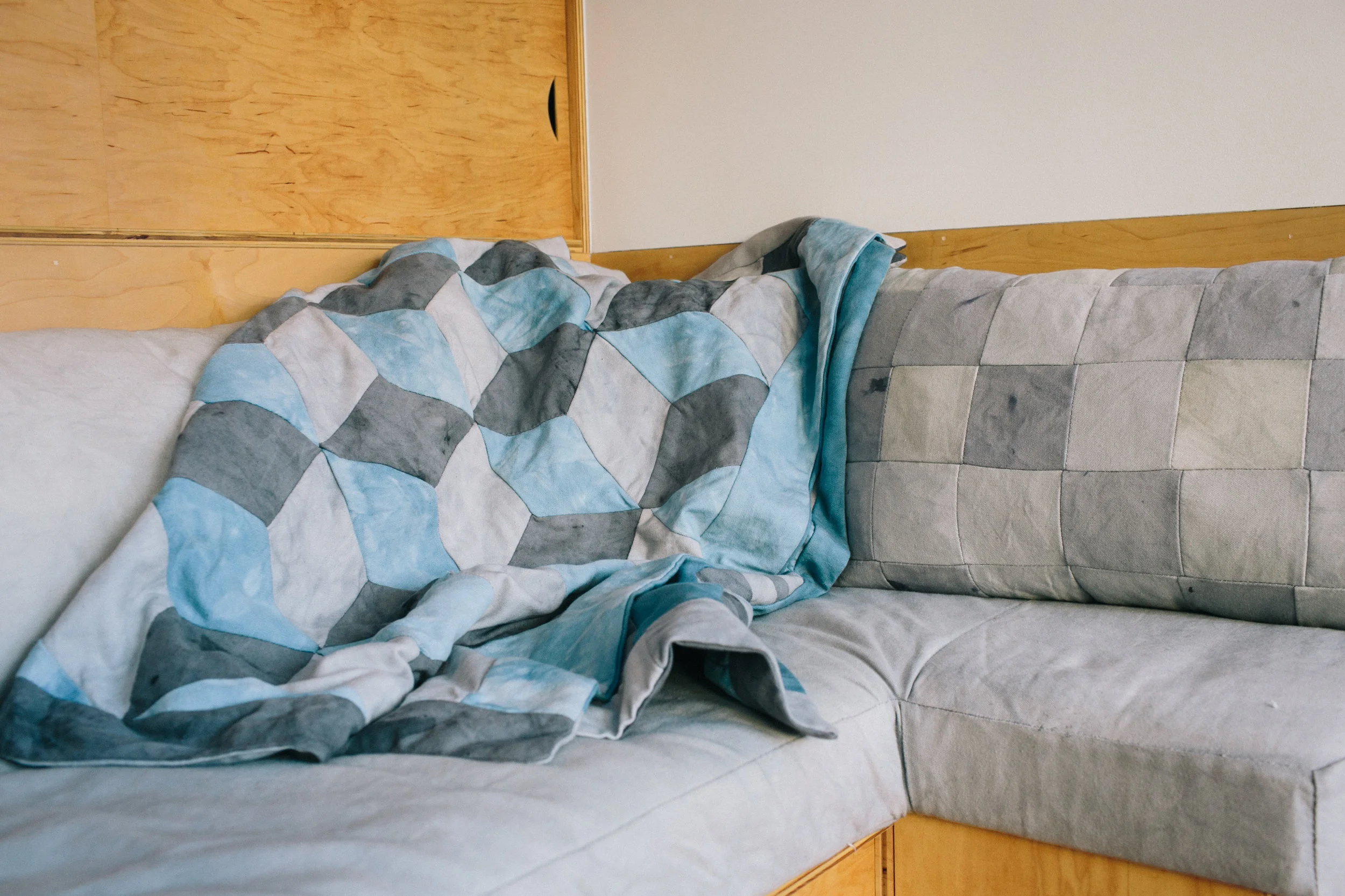 Tumbling Blocks Quilt - Oak Galls & Iron and Indigo Dye on Canvas Pillow - Oak Galls & Iron on Canvas
