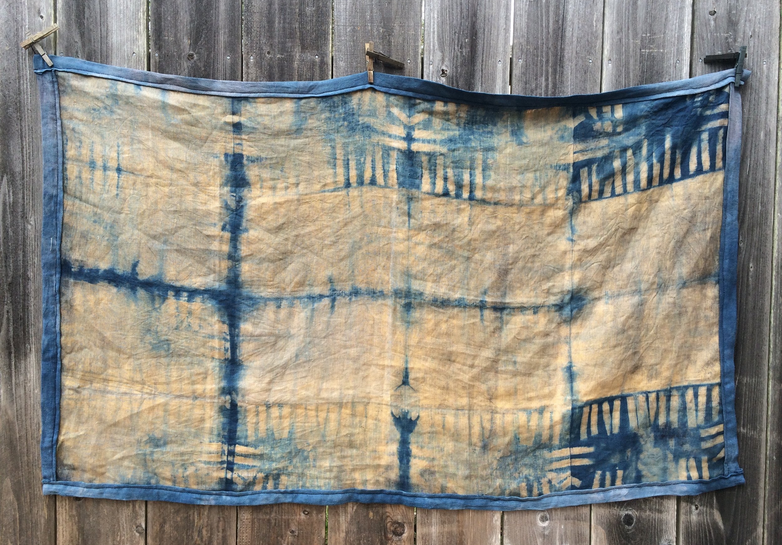 Table Runner, detail - Fennel over-dyed with Indigo on Linen