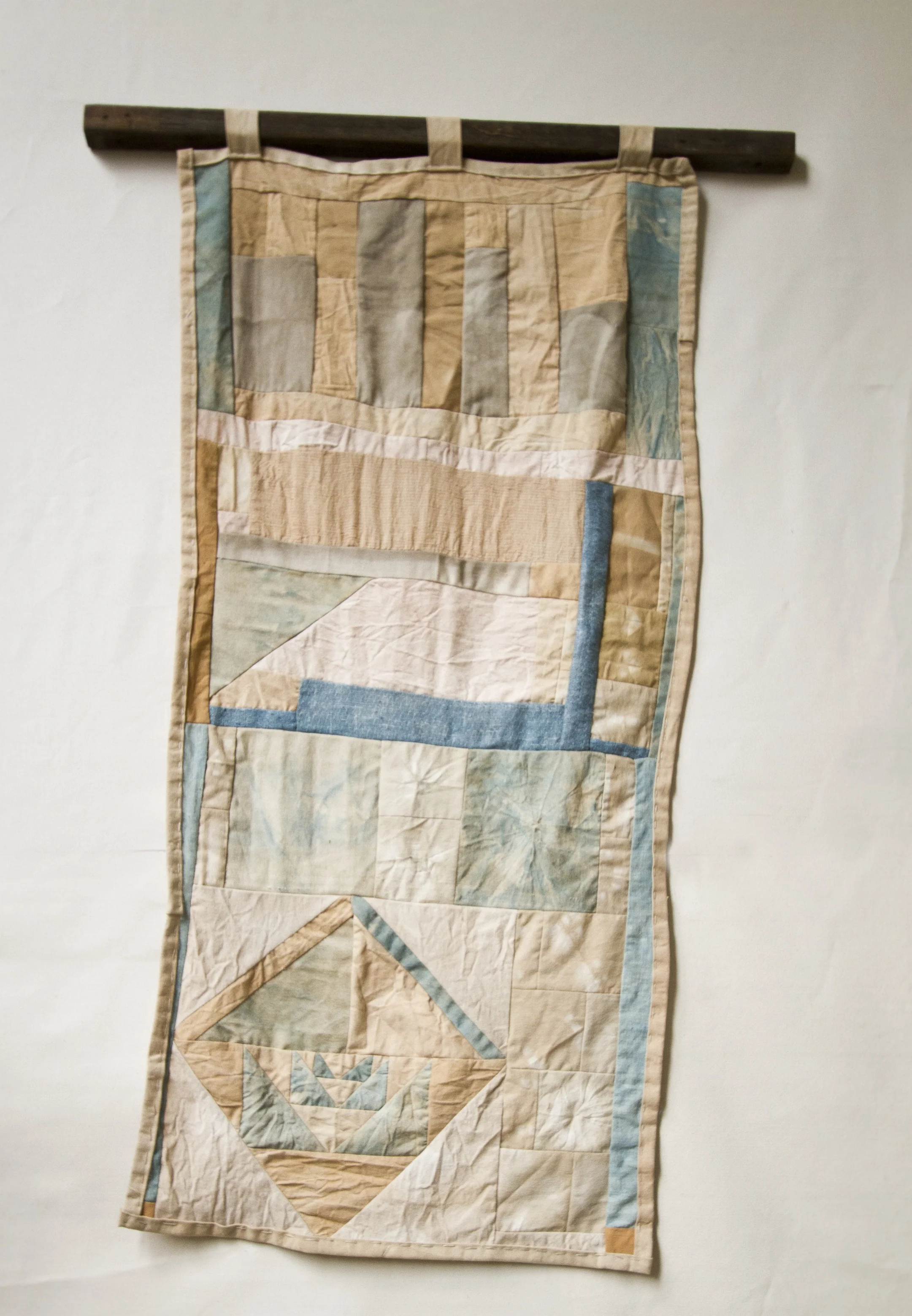 Pine Bark, Redwood Bark, Indigo, and Oak Galls dye on Canvas and Linen