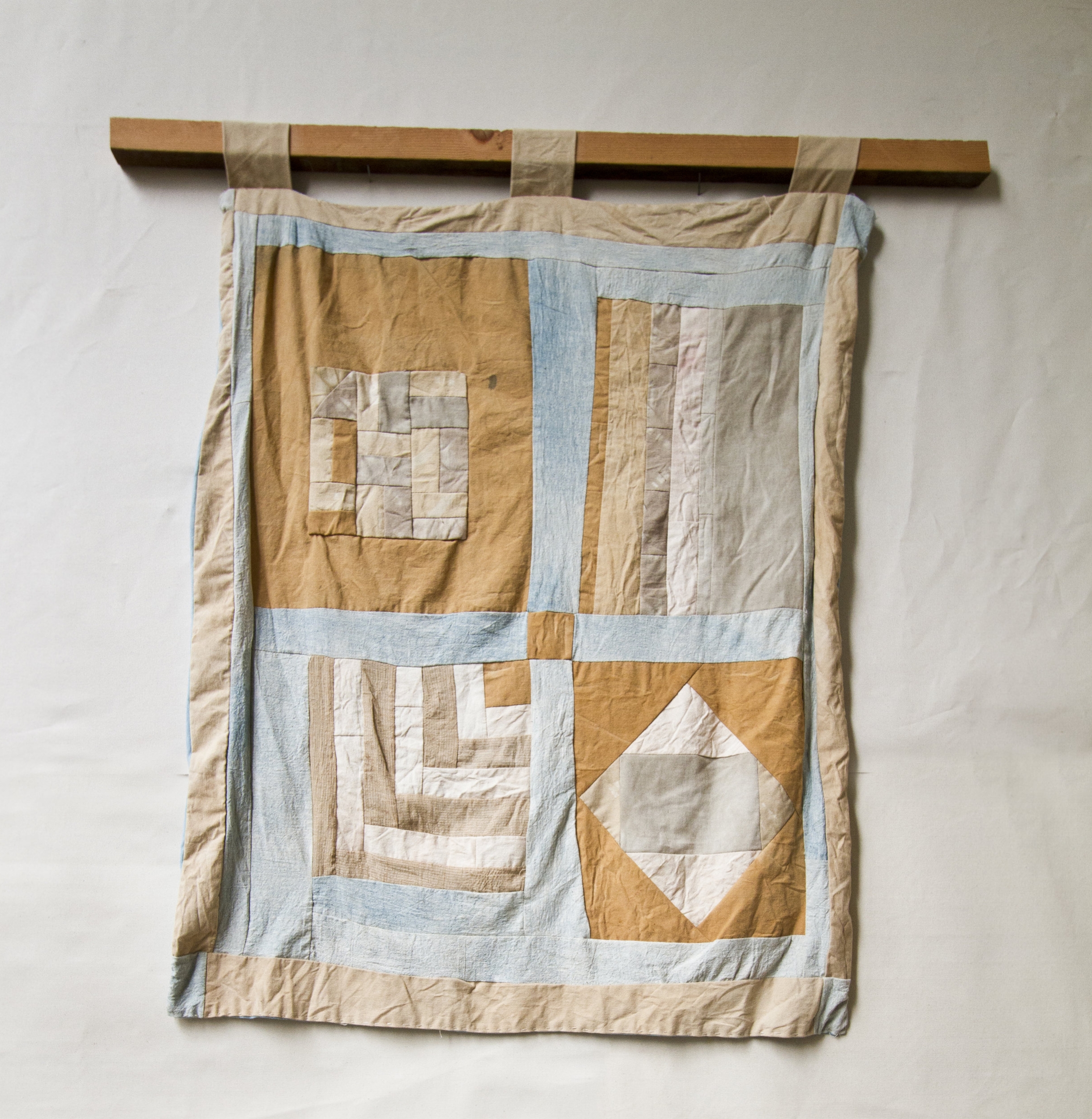 Pine Bark, Redwood Bark, Indigo, Sandalwood, and Oak Galls dye on Canvas and Linen