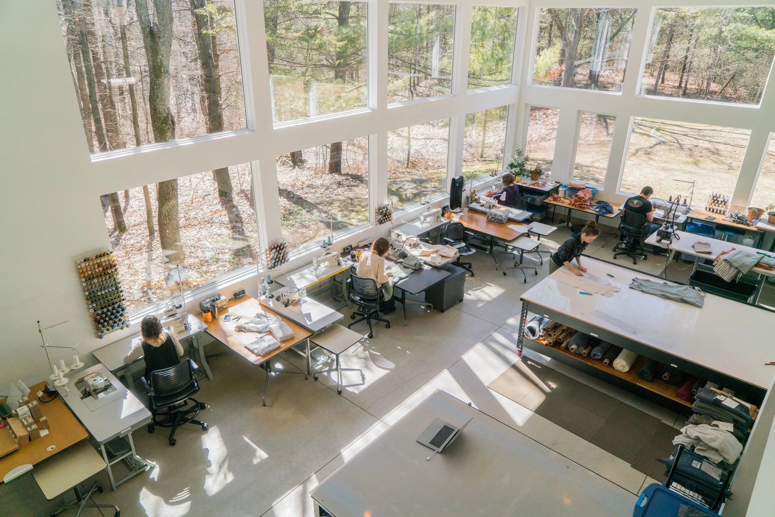 Our studio, where all of our products are designed, patterned, cut, sewn, shipped, and worn by people who love what they do