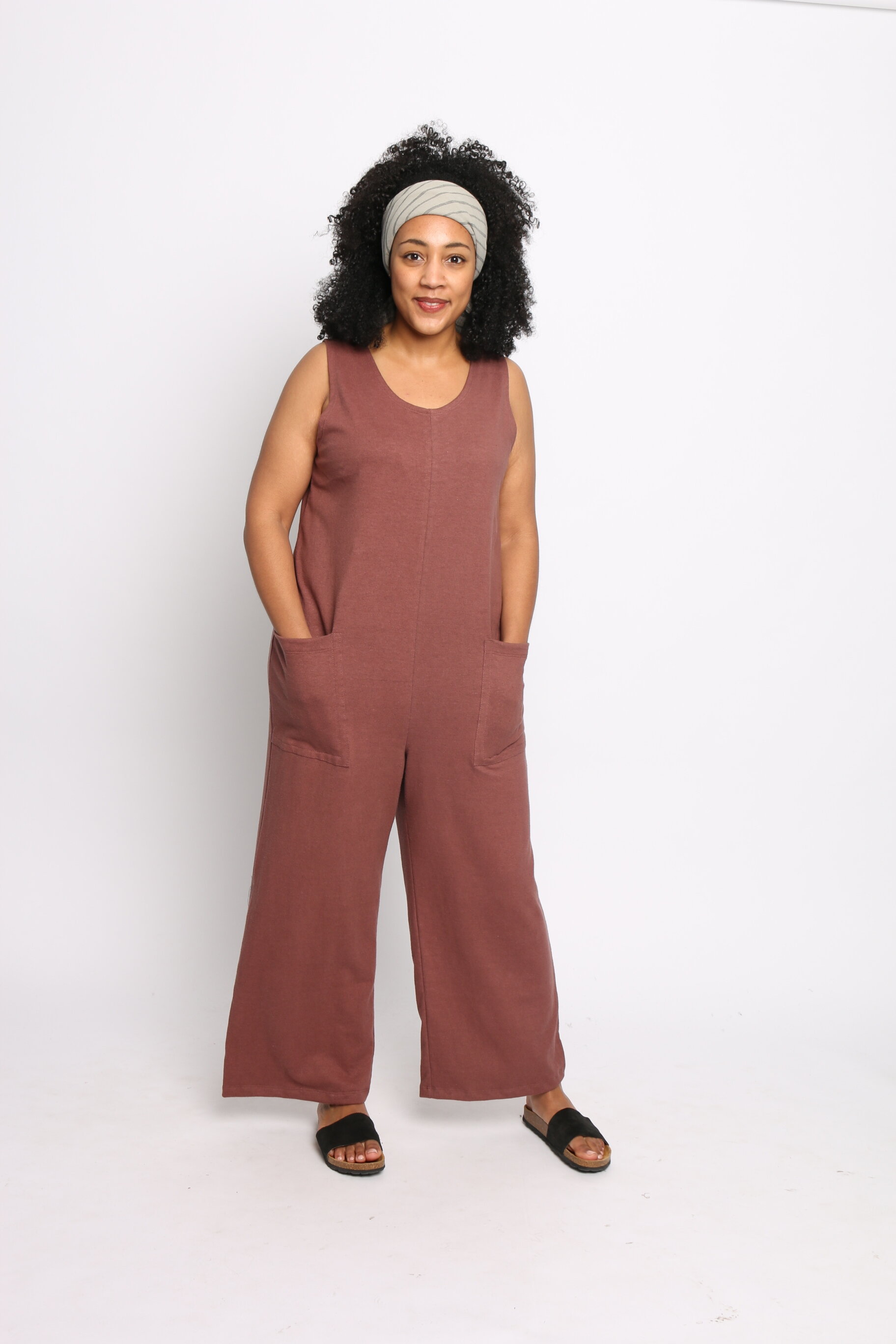Picnic Jumpsuit - Pull-on wide leg style, made with hemp &amp; cotton jersey, 2 front pockets.