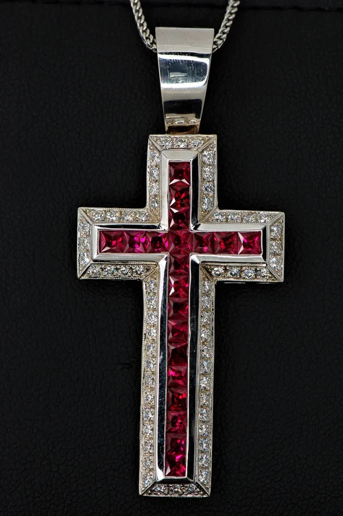 Estate Diamond And Ruby Cross Pendant Brokerage Jewelry Repair Whole Diamonds Mandeville La - Ruby Cross Pendant Necklace
