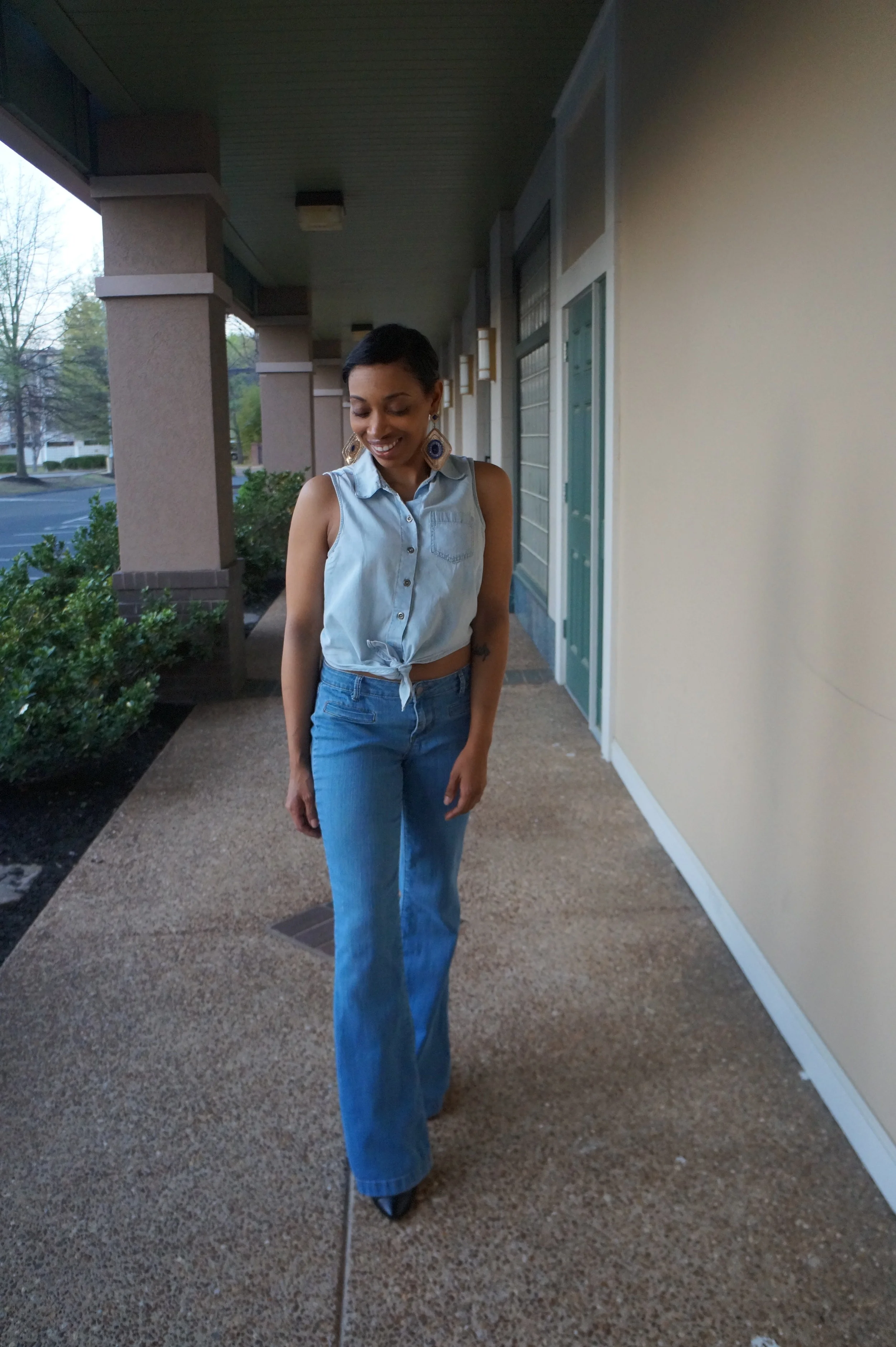 Andrea Fenise Memphis Fashion Blogger styles a denim on denim look