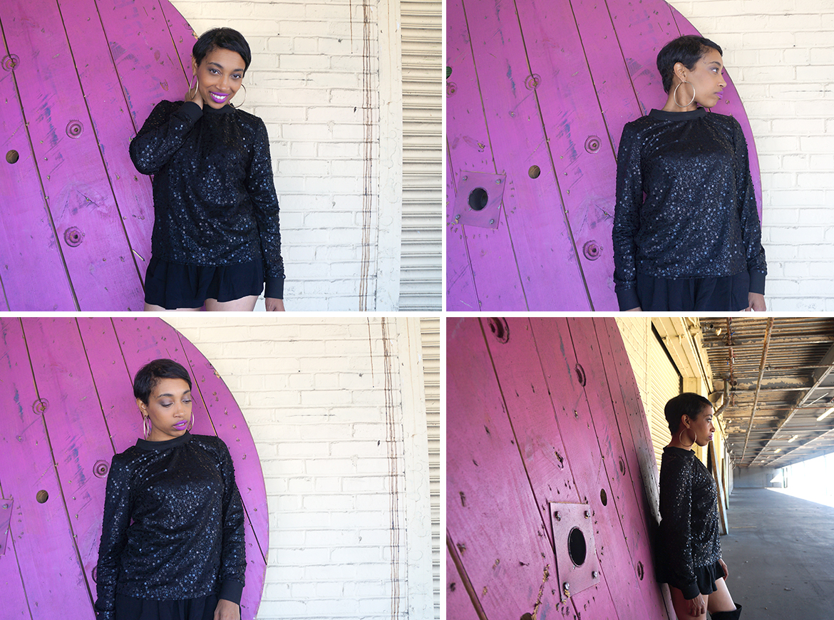 Andrea Fenise Memphis Fashion Blogger styles black sequin pullover top