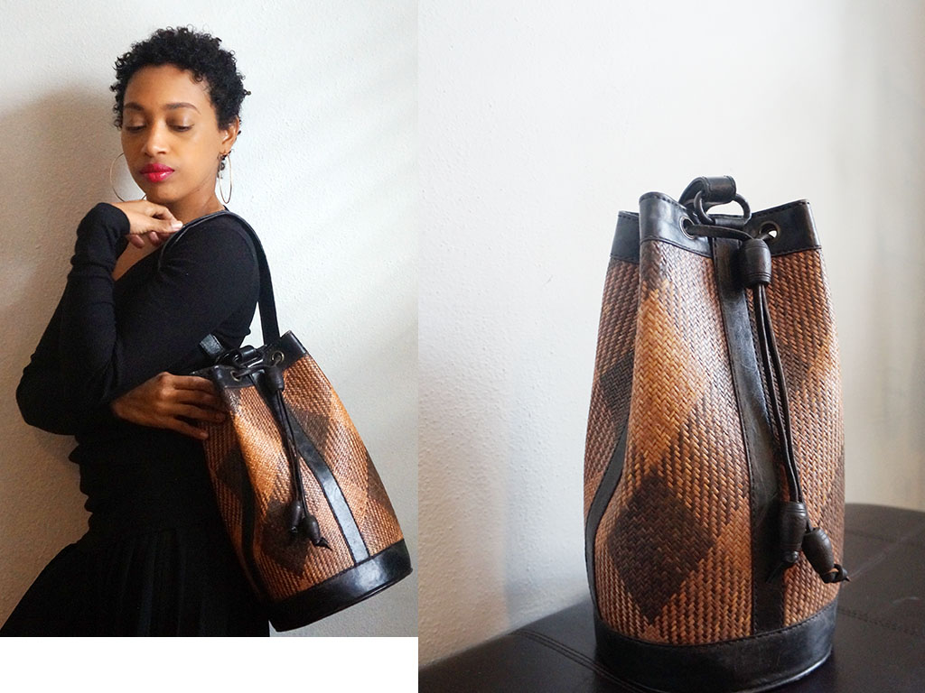 Andrea Fenise Memphis Fashion Blogger styles a vintage african bucket bag from Found Studio 