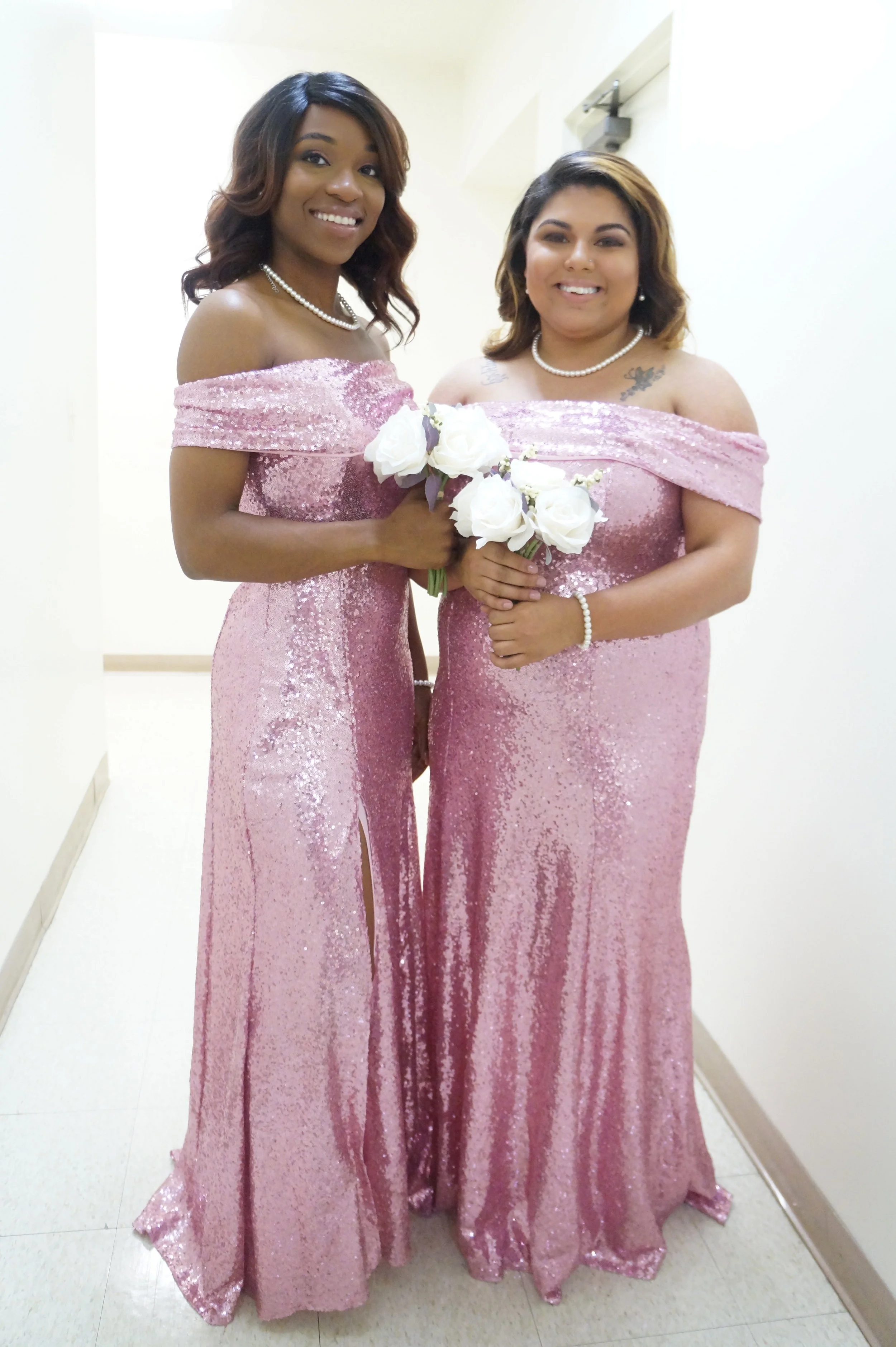 blush sequin bridesmaid dresses