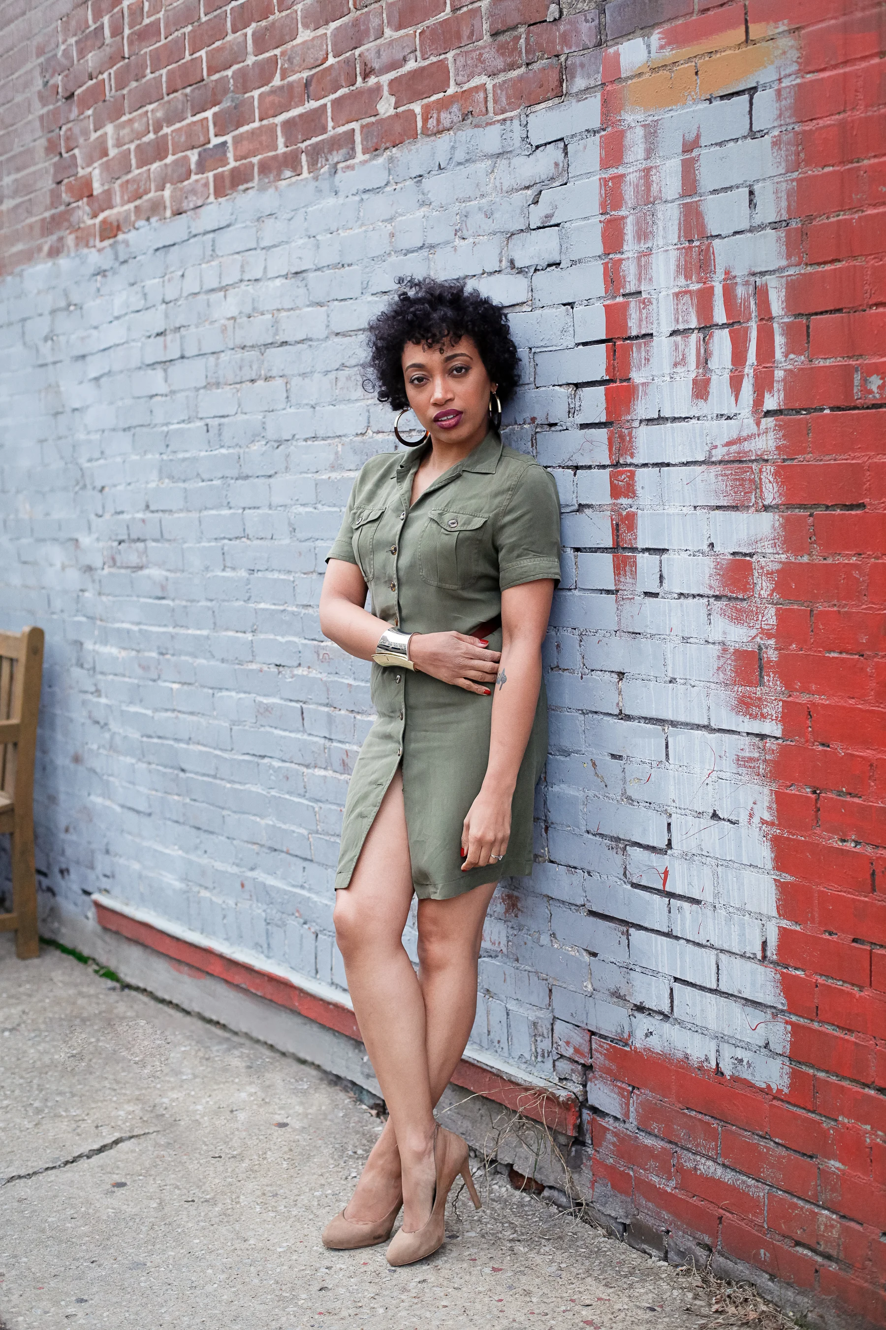 Andrea Fenise Memphis Fashion Blogger shares the Turn Your Room into An Outfit Series with a green shirt dress