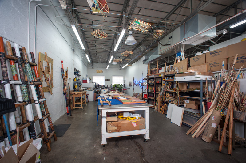 Inside Blue Door Studios, the work space of artist, Alonzo Davis. Photograph by Pete Duvall.