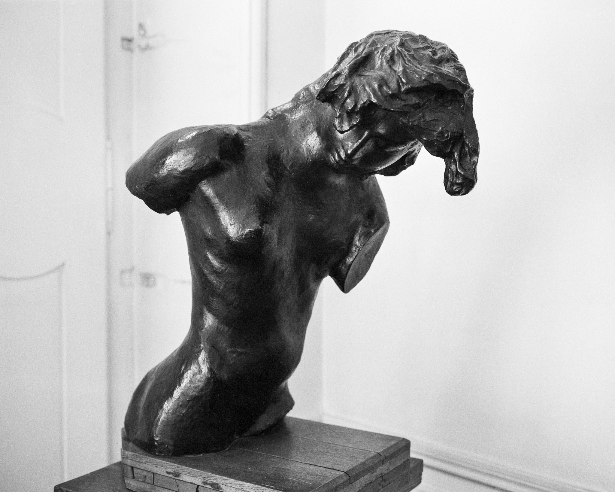 Black-and-white photograph of a sculpture in the Rodin museum, Paris.