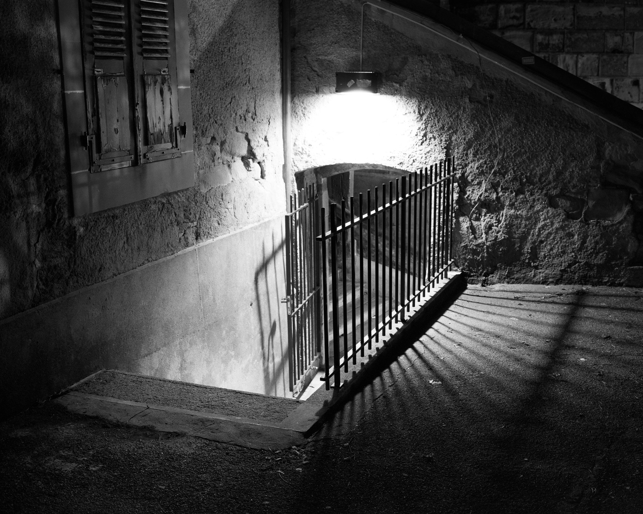 Black-and-white photograph of stairs in Lausanne.