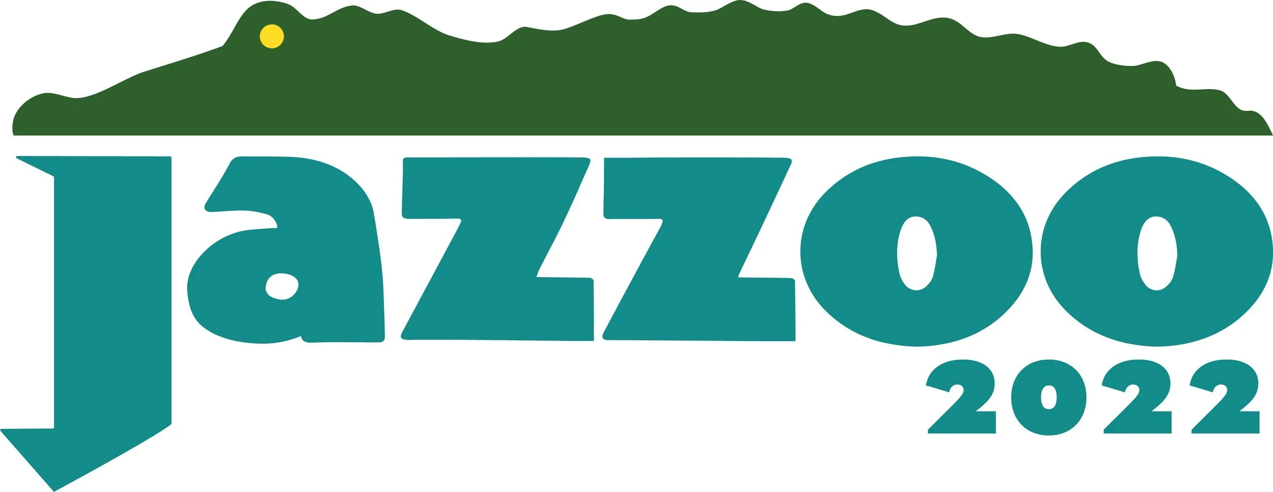 Logo for Jazz Zoo, featuring a green mountain with a small yellow circle, and the words 'jazz zoo' in large teal letters.- Catering Chef Kansas City