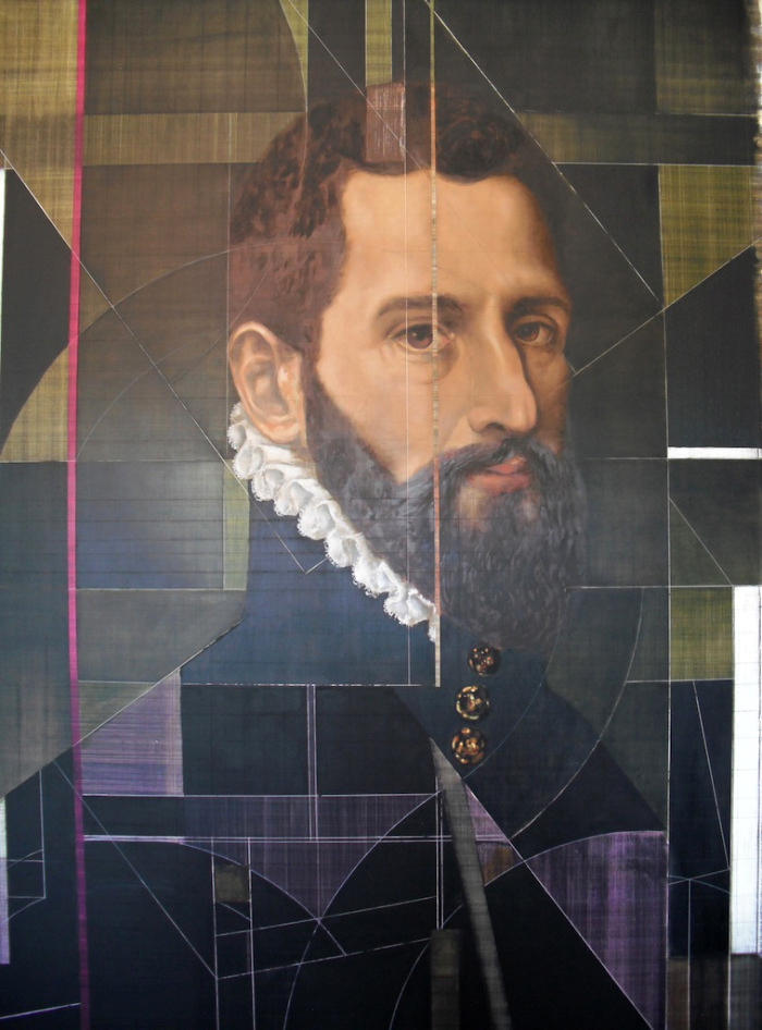   Portrait of a Gentleman 1560s  - oil &amp; acrylic on galvanized, heavy-gauge coated aluminum 60 x 40 inches / 152 x 102 cm - SOLD 