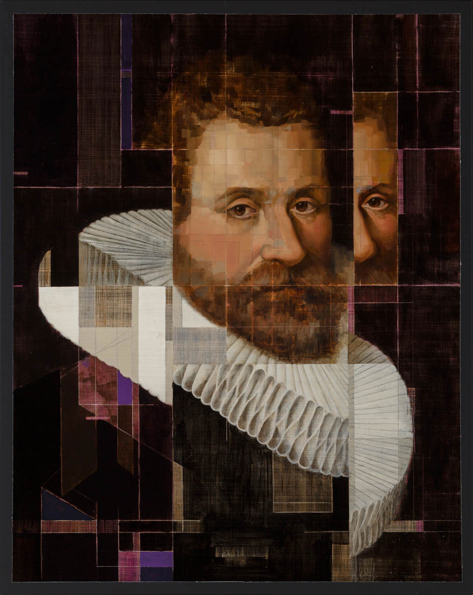 17th Century Gentleman with Matrix - 2015 - Oil on black galvanized metal - 34x27 in. / 86x69 cm. 