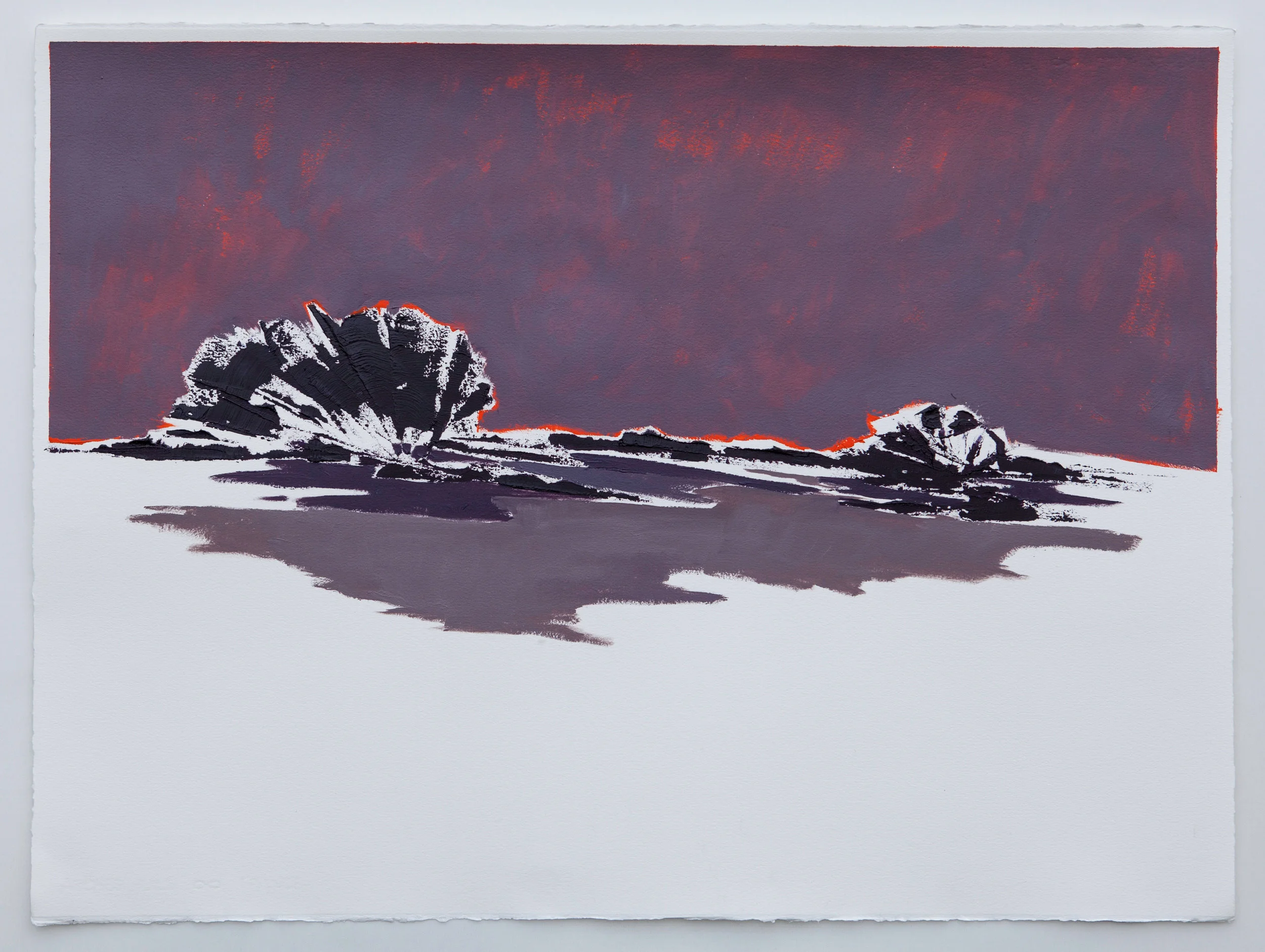 Purple-Into-Orange Landscape - 2014 - Acrylic and mixed media on cotton, rag paper - 22 x 30 inches / 56 x 75 cm (Framed - White box frame)