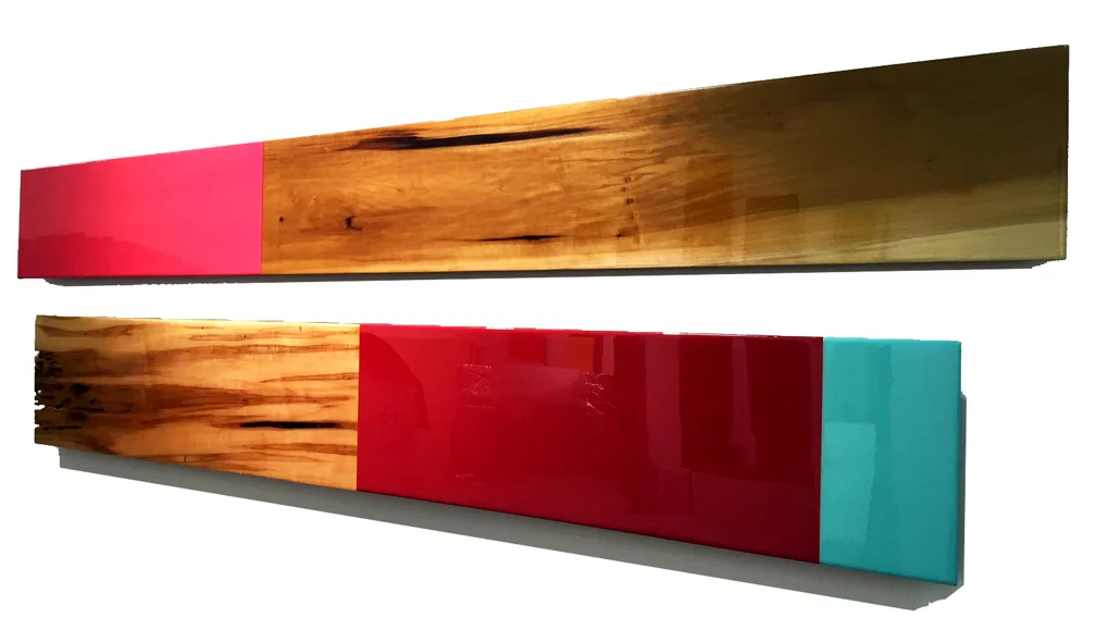 Leaner # 3138 Acrylic, maple, mdf and uv resin 20 x 78 x 2in / 50 x 200 x 6 cm