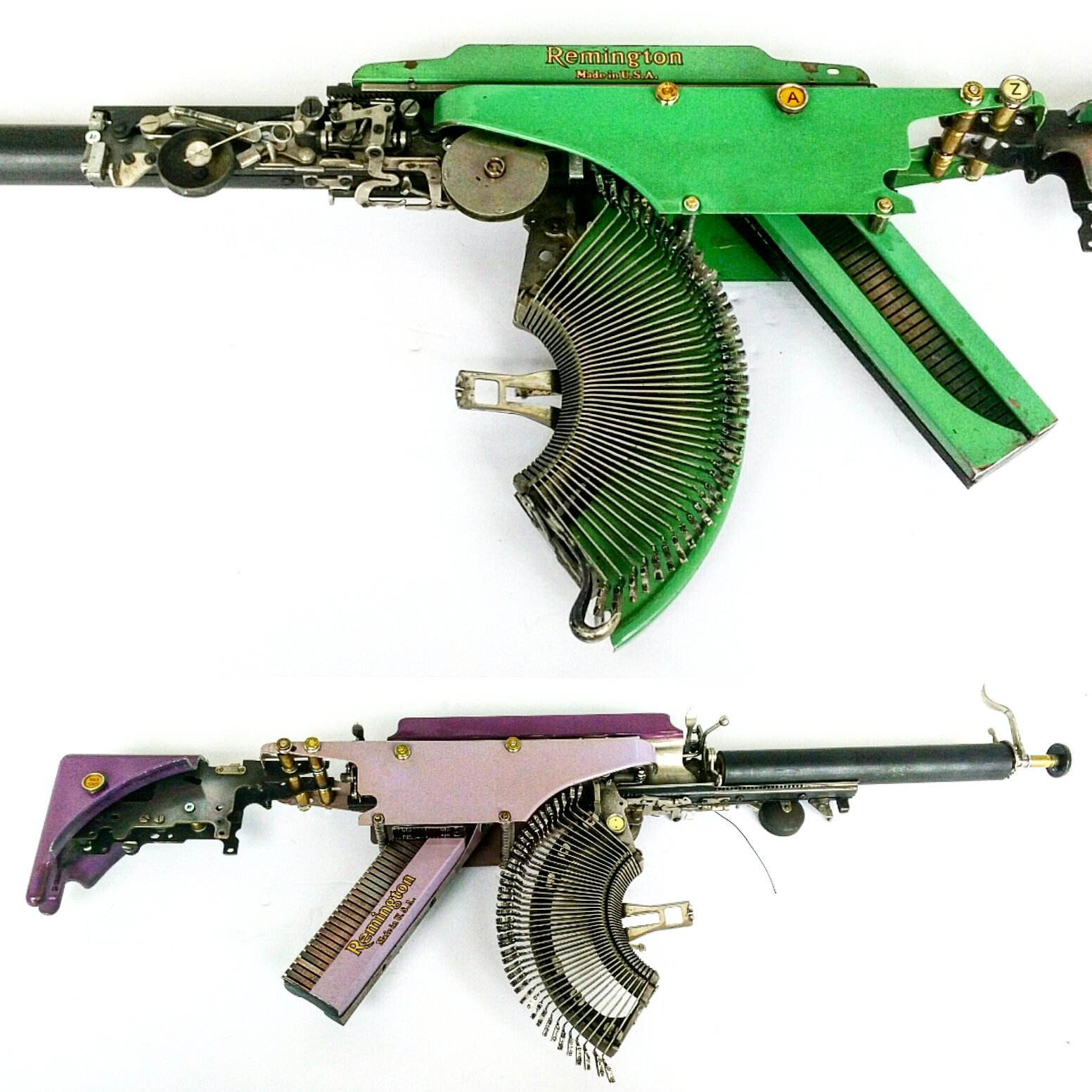  Eric Nado  - Rem Green AZ TAB  (detail) - Typewriter MachineGun series- Size: 11" x 30" x 3” inches. Transformed vintage Remington typewriter gun 