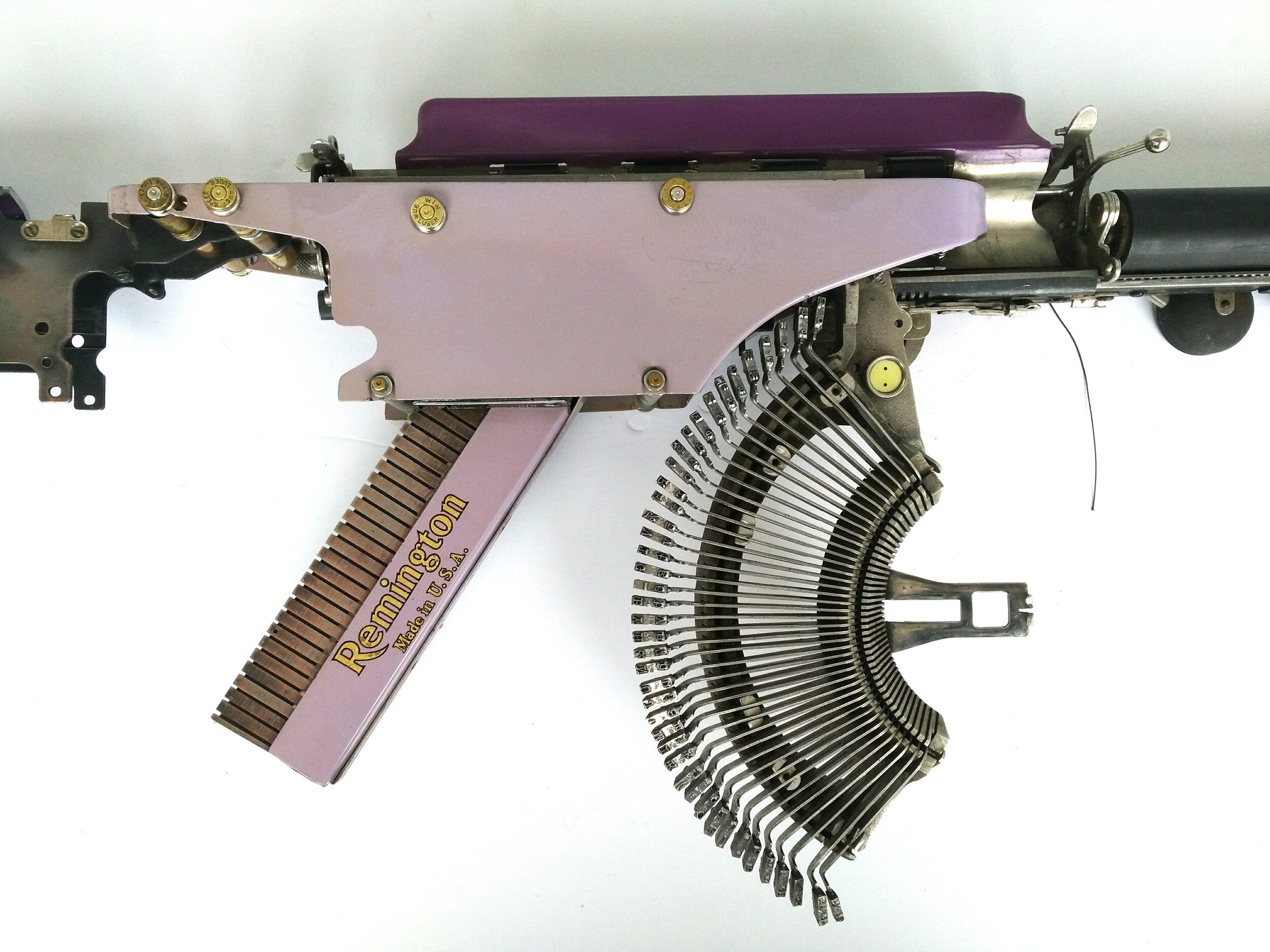  Eric Nado  - Rem Purple USA (Detail) - Typewriter MachineGun series - Size: 11" x 29" x 3” inches -  Transformed vintage Remington typewriter gun- SOLD 