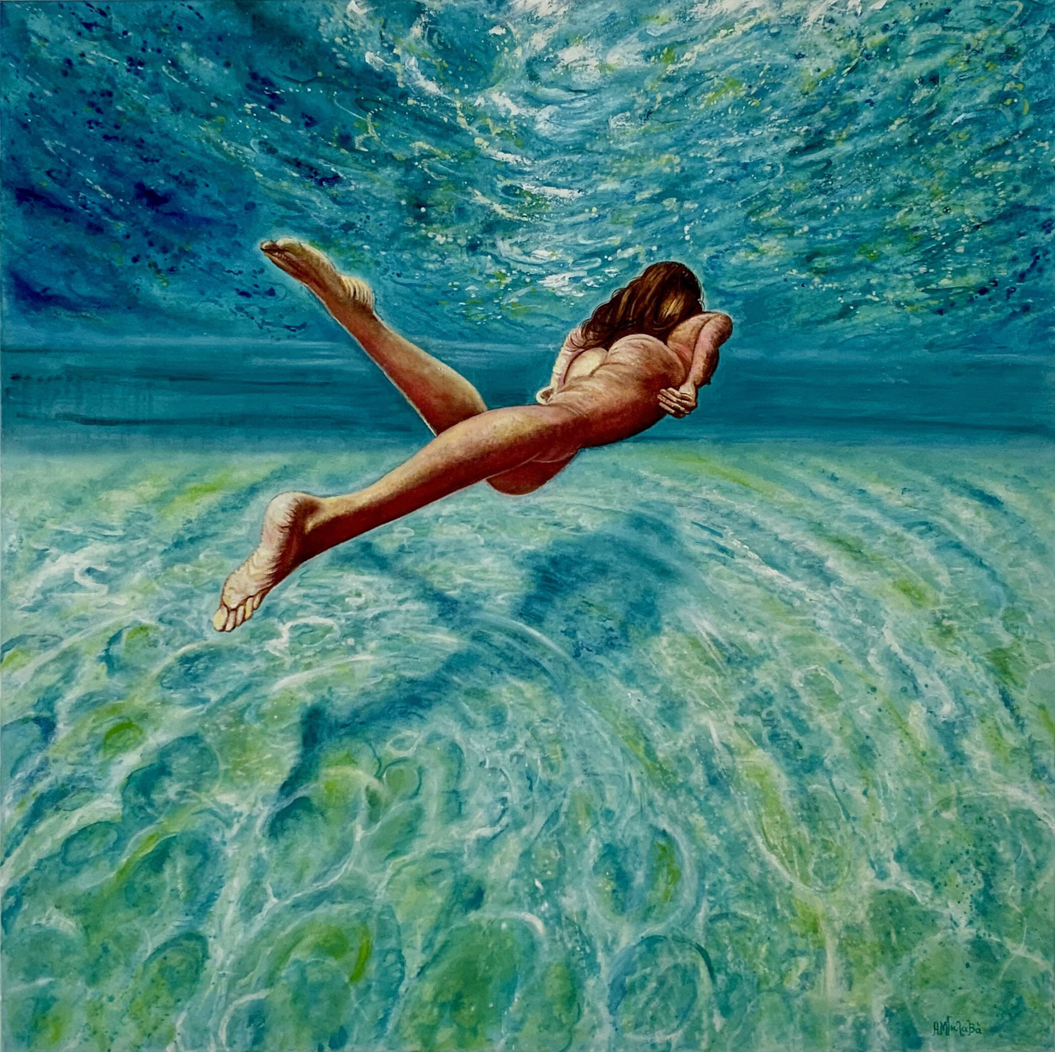  Anastasia Gklava -  Floating Weightlessly  - Oil on canvas - Dim: 39x39 in / 100x100 cm  