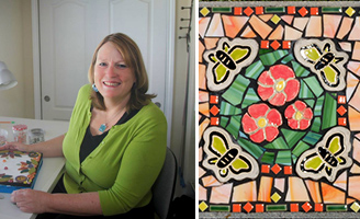 Nancy Mosely Mosaic Art Several years ago I became interested in making art for the outdoors. My vision is to place art amongst the natural beauty in nature. This series of mosaic stepping stones is created with a variety of materials that embrace an outdoor environment including a combination of tile, stained glass, glass beads and my own shaped clay tiles. Visit Artist's Website