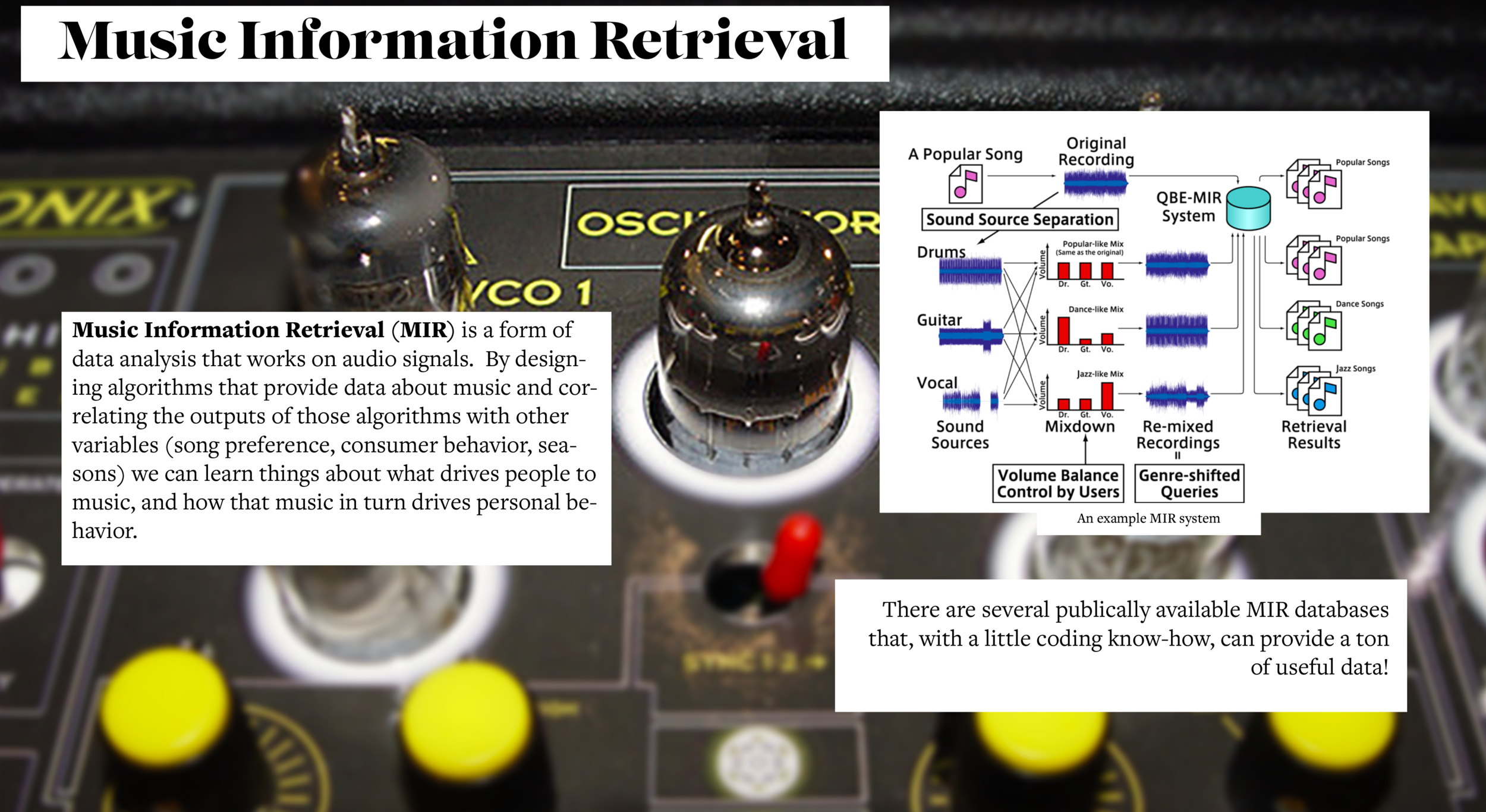 Much of my work centers around music information retrieval and its applications.