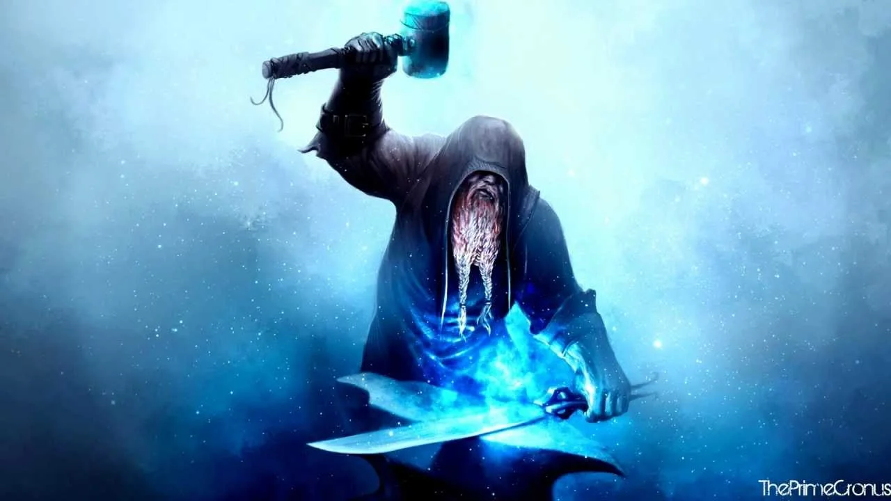 This is...a bearded wizard blacksmith of some kind, forging a "New Light." Thank you, google image search. Its...exactly what I wanted.