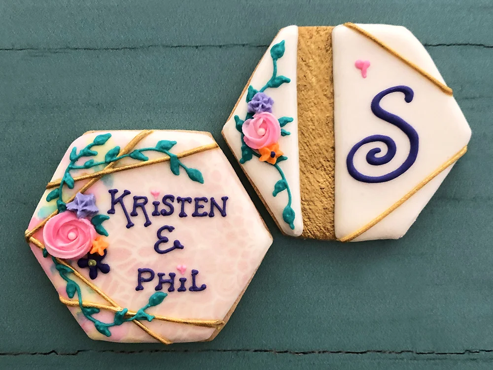 Personalized Floral Hexagon Cookies
