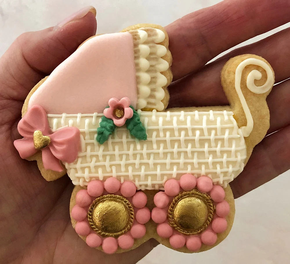 Basketweave Floral Baby Carriage
