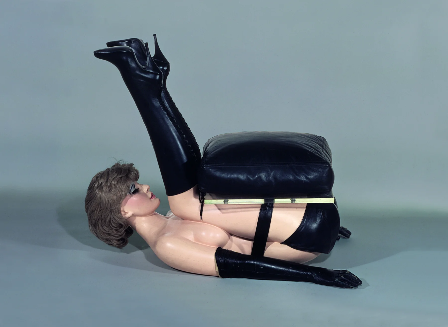 Allen Jones, Chair, 1969, painted fibreglass, resin, Plexiglas, mixed media and tailor made accessories, 78 x 96 x 57 cm, private collection, courtesy the artist and Marlborough Fine Art, London